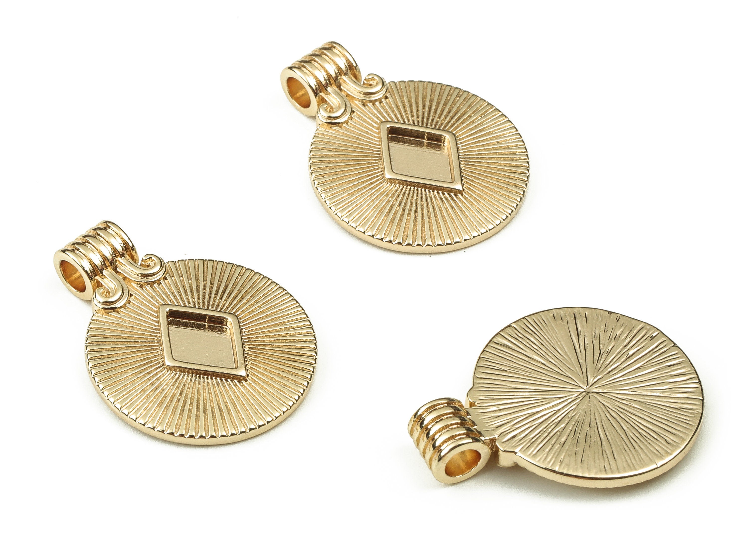 Brass Round Earring Charms - Gold Rhombus Pendant - 18K Real Gold Plated Brass - Jewelry Making Supplies - 23.9x18.44x2.24mm - RGP3824 - DOMEDBAZAAR
