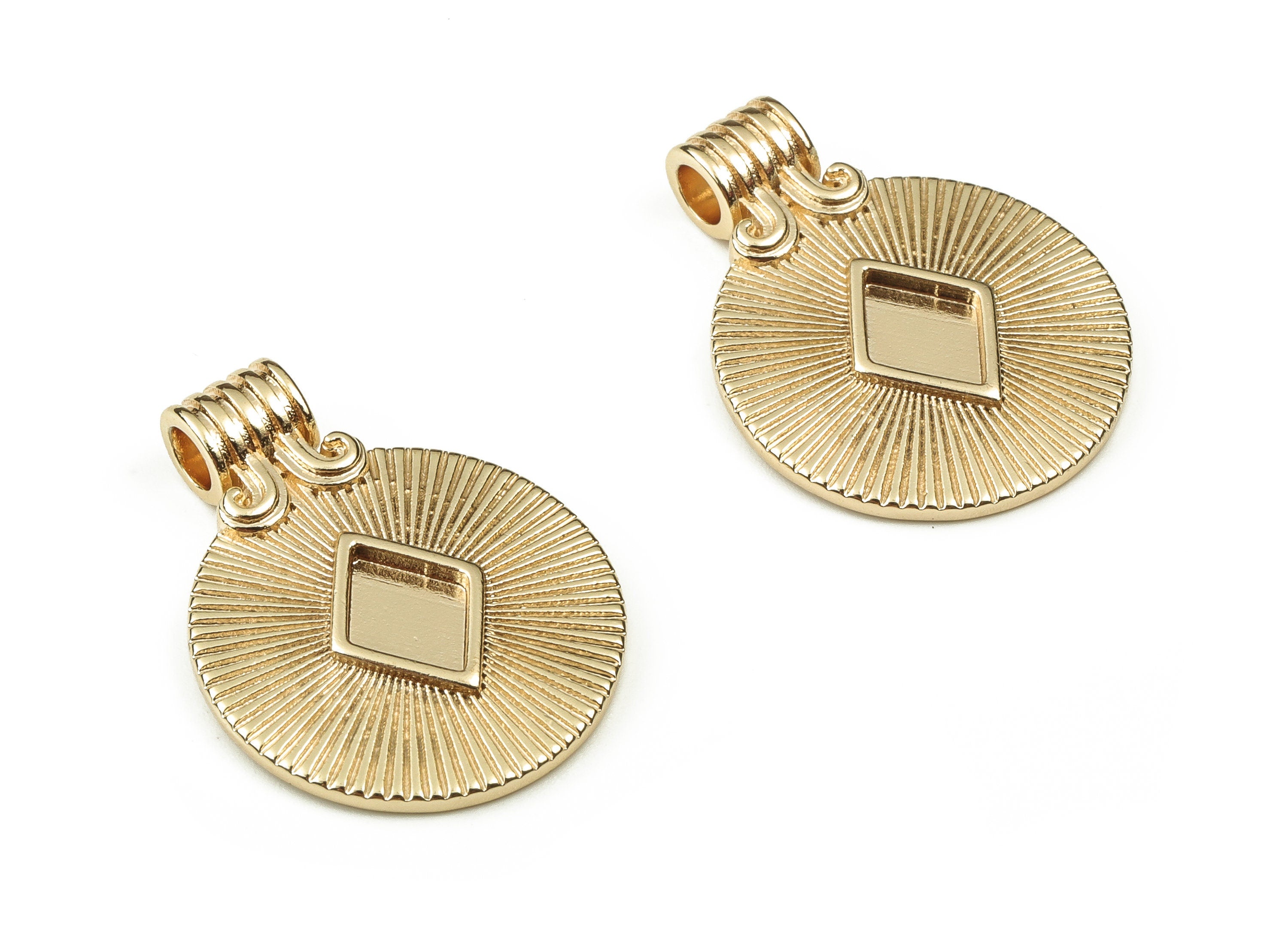 Brass Round Earring Charms - Gold Rhombus Pendant - 18K Real Gold Plated Brass - Jewelry Making Supplies - 23.9x18.44x2.24mm - RGP3824 - DOMEDBAZAAR