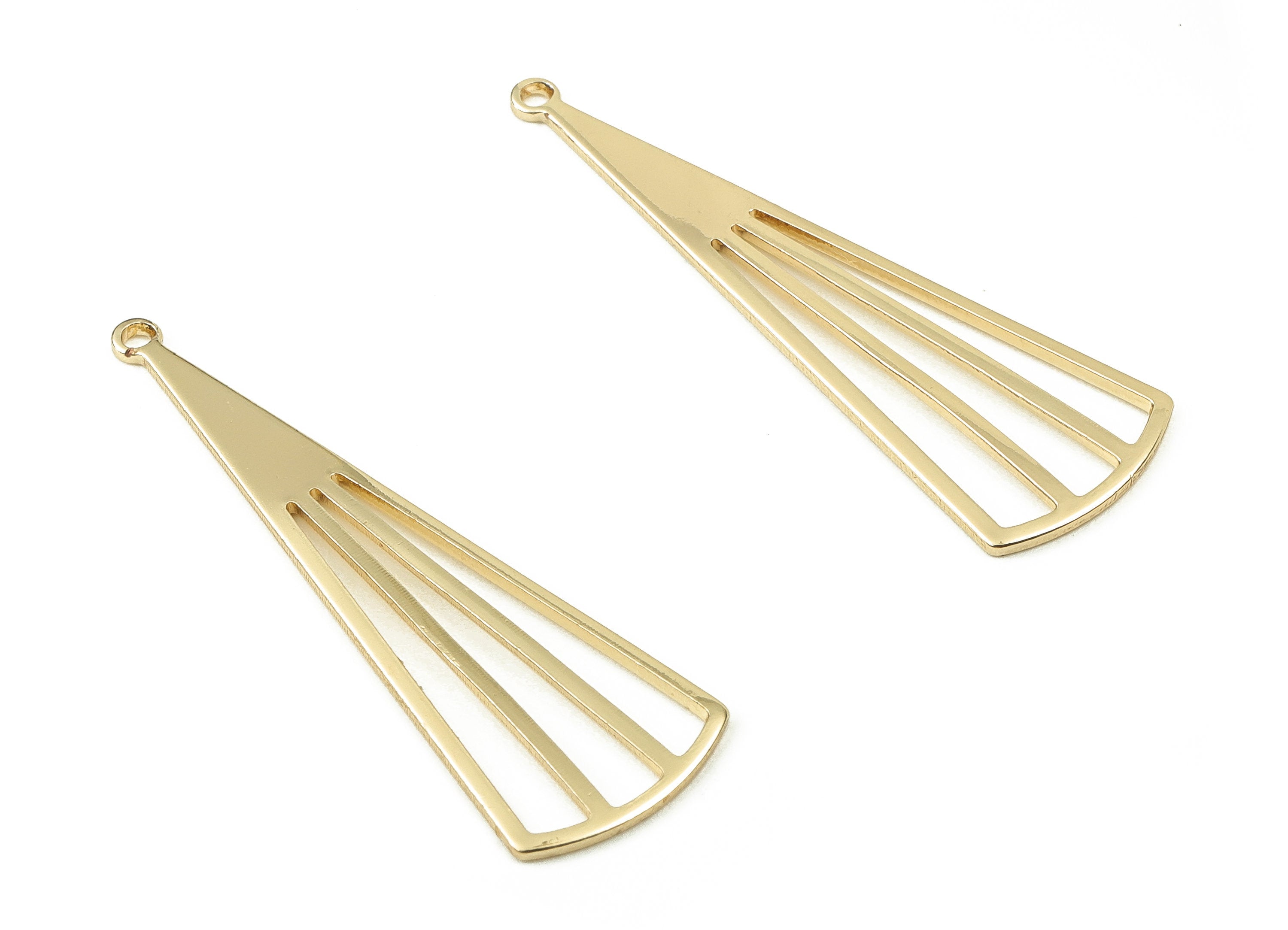 Brass Triangle Earring Charms - Gold Triangle Pendant - 18K Real Gold Plated Brass - Jewelry Making Supplies - 38.7x12.62x1.02mm - RGP3576 - DOMEDBAZAAR