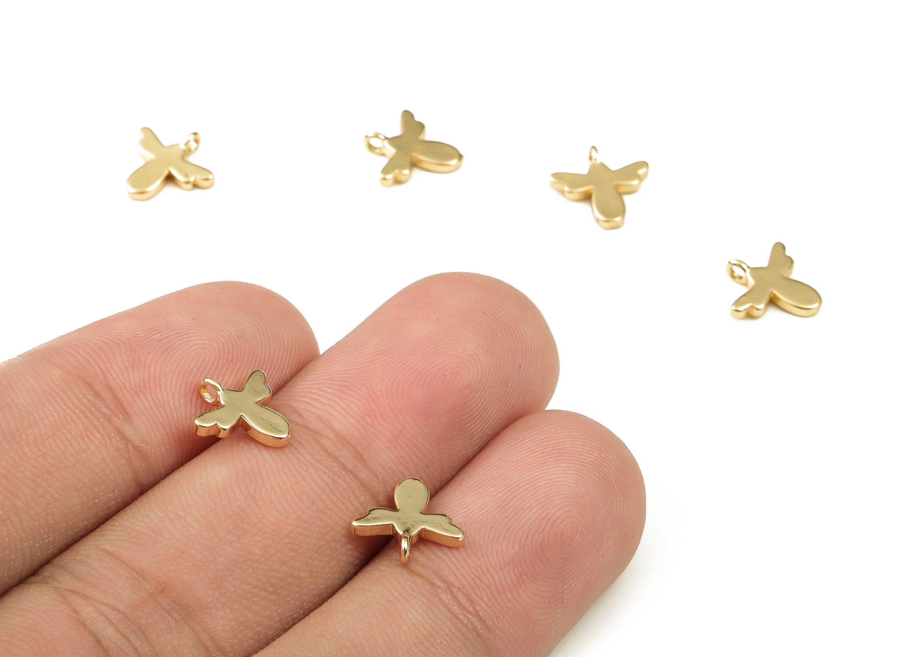 Brass Angels Earring Charms - Gold Angels Pendant - 18K Real Gold Plated Brass - Jewelry Making Supplies - 9.7x9.65x1.45mm - RGP3856 - DOMEDBAZAAR