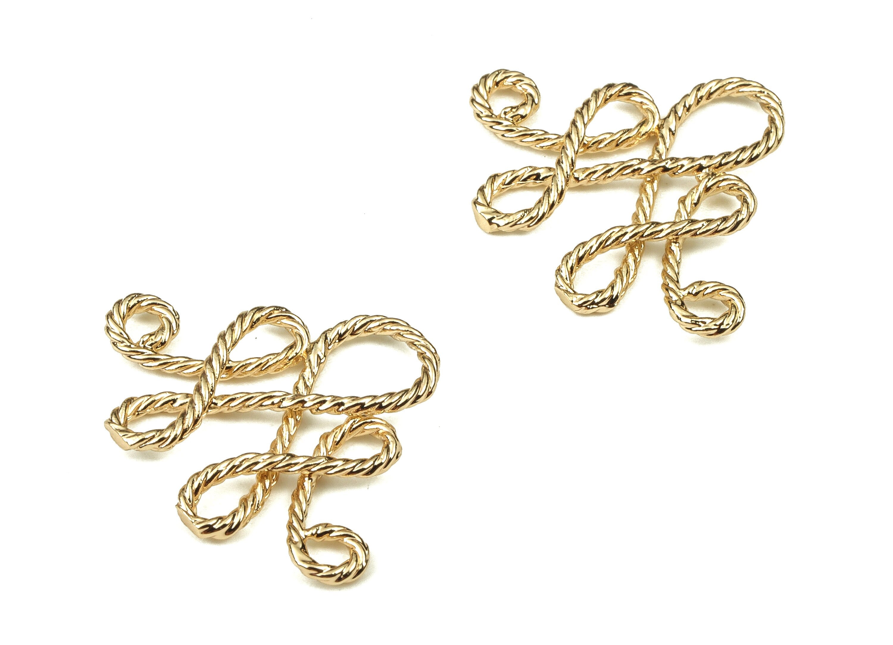 Brass Textured Knot Earring Charms - Gold Knot Pendant - 18K Real Gold Plated Brass - Jewelry Making Supplies - 19.59x16.29x1.93mm - RGP3820 - DOMEDBAZAAR