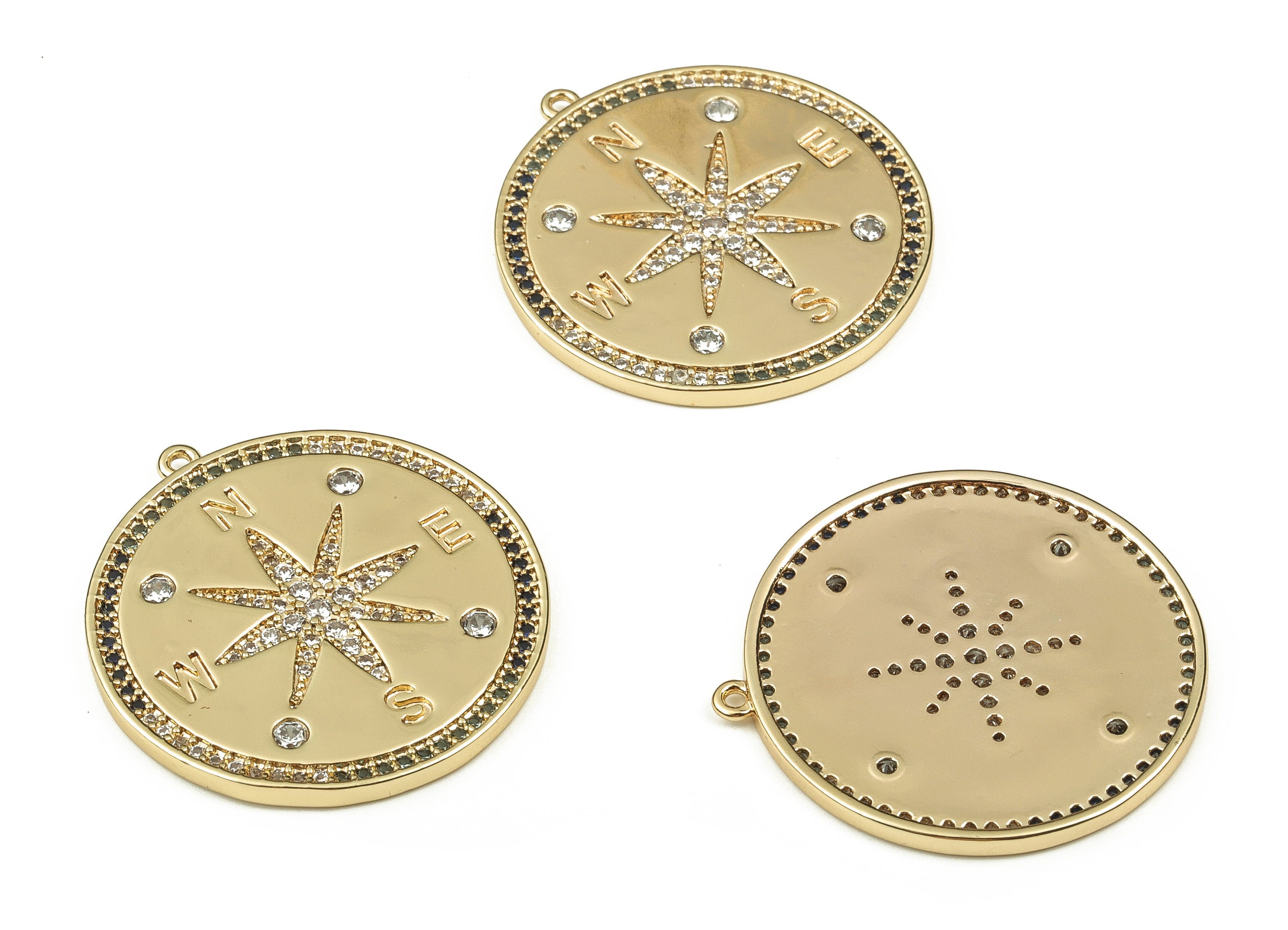 Brass Round Earring Charms With Zircons - Gold Star Pendant - 18K Real Gold Plated Brass - Jewelry Supplies - 32.11x30.04x1.87mm - RGP3855 - DOMEDBAZAAR