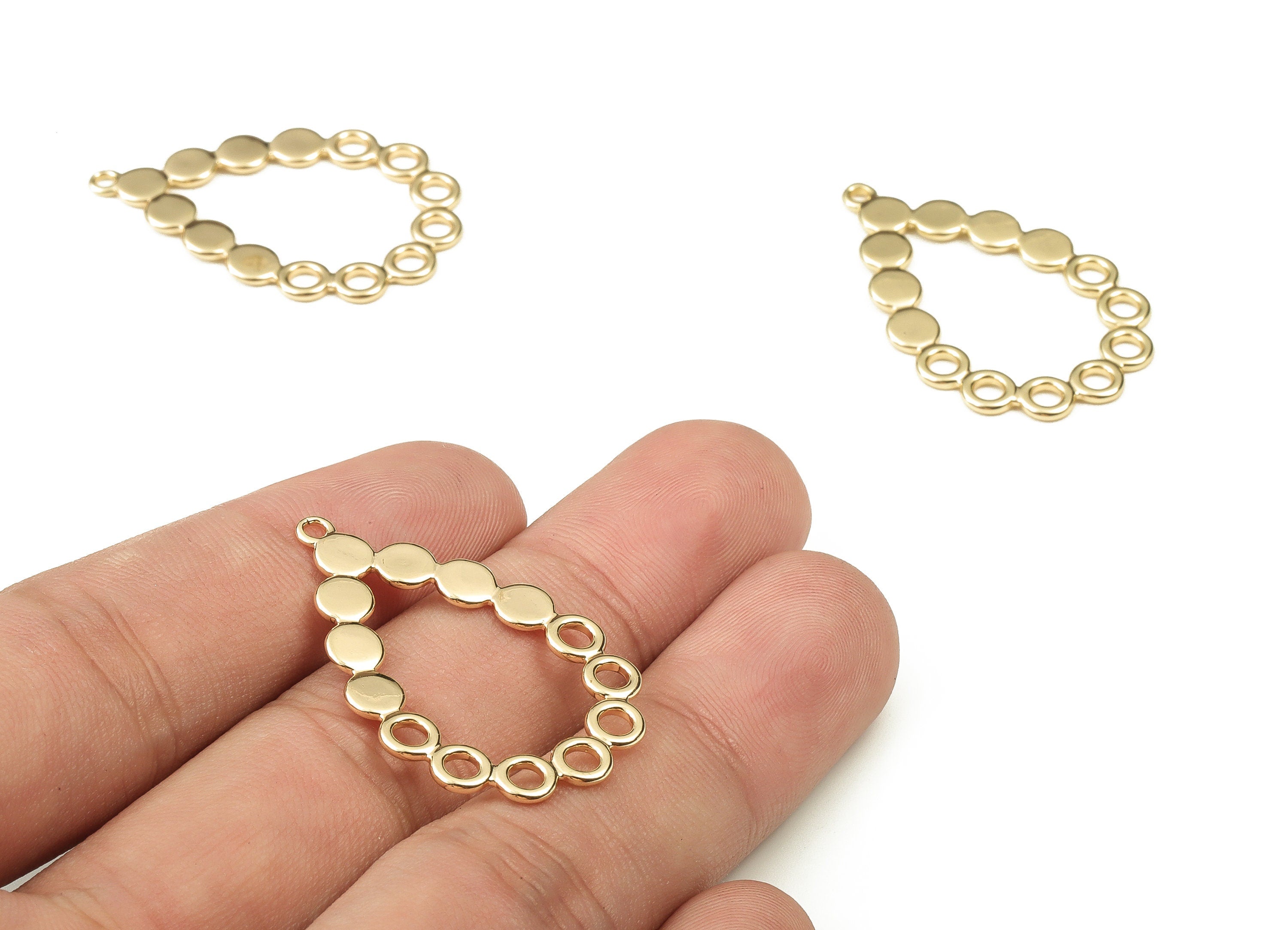 Brass Drop Earring Charms - Gold Round Pendant - 18K Real Gold Plated Brass - Jewelry Making Supplies - 35x22.61x1.12mm - RGP3860 - DOMEDBAZAAR