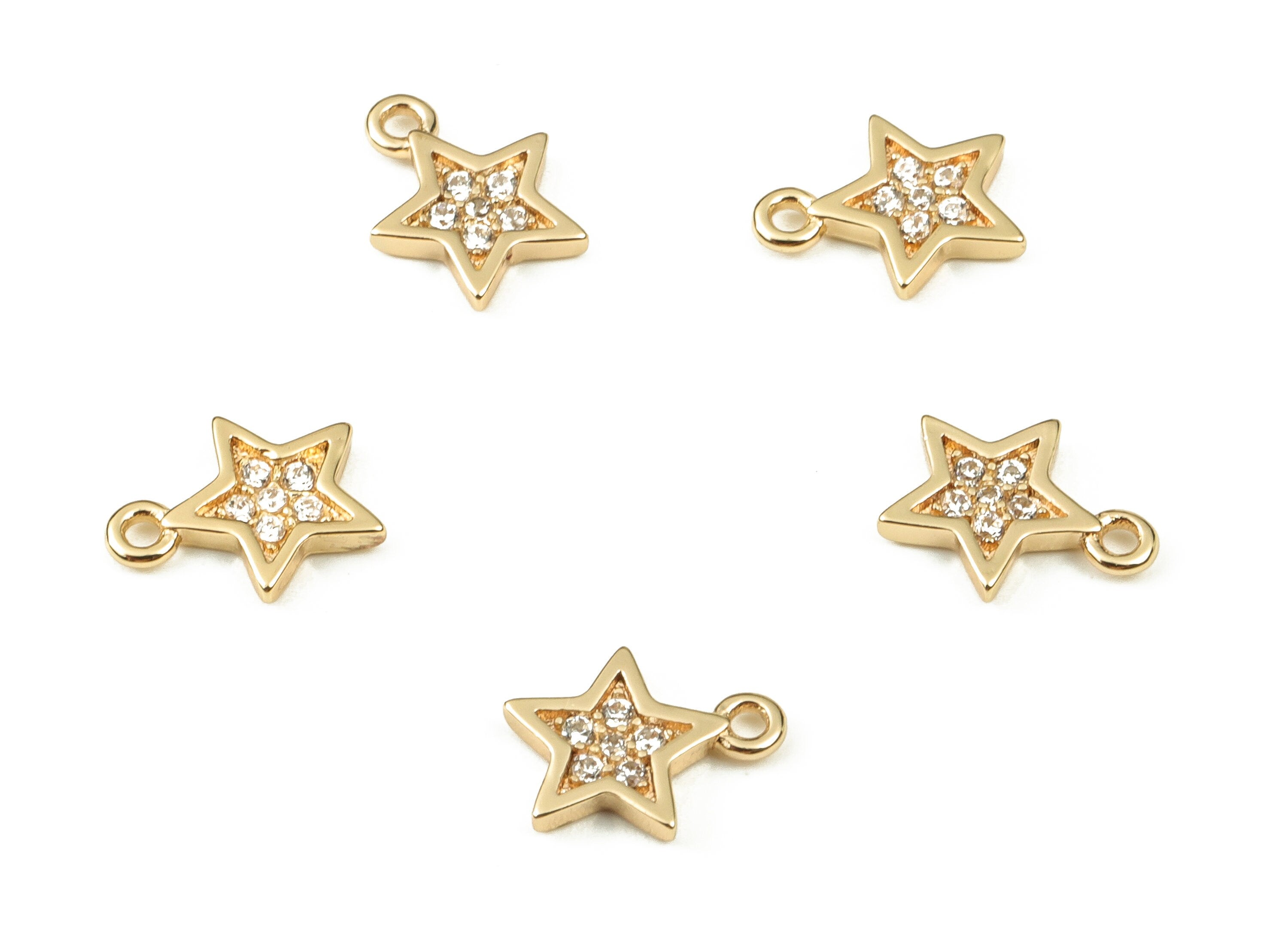 Brass Star Earring Charms With Zircons - Gold Star Pendant - 18K Real Gold Plated Brass - Jewelry Supplies - 8.54x6.85x1.31mm - RGP3626 - DOMEDBAZAAR