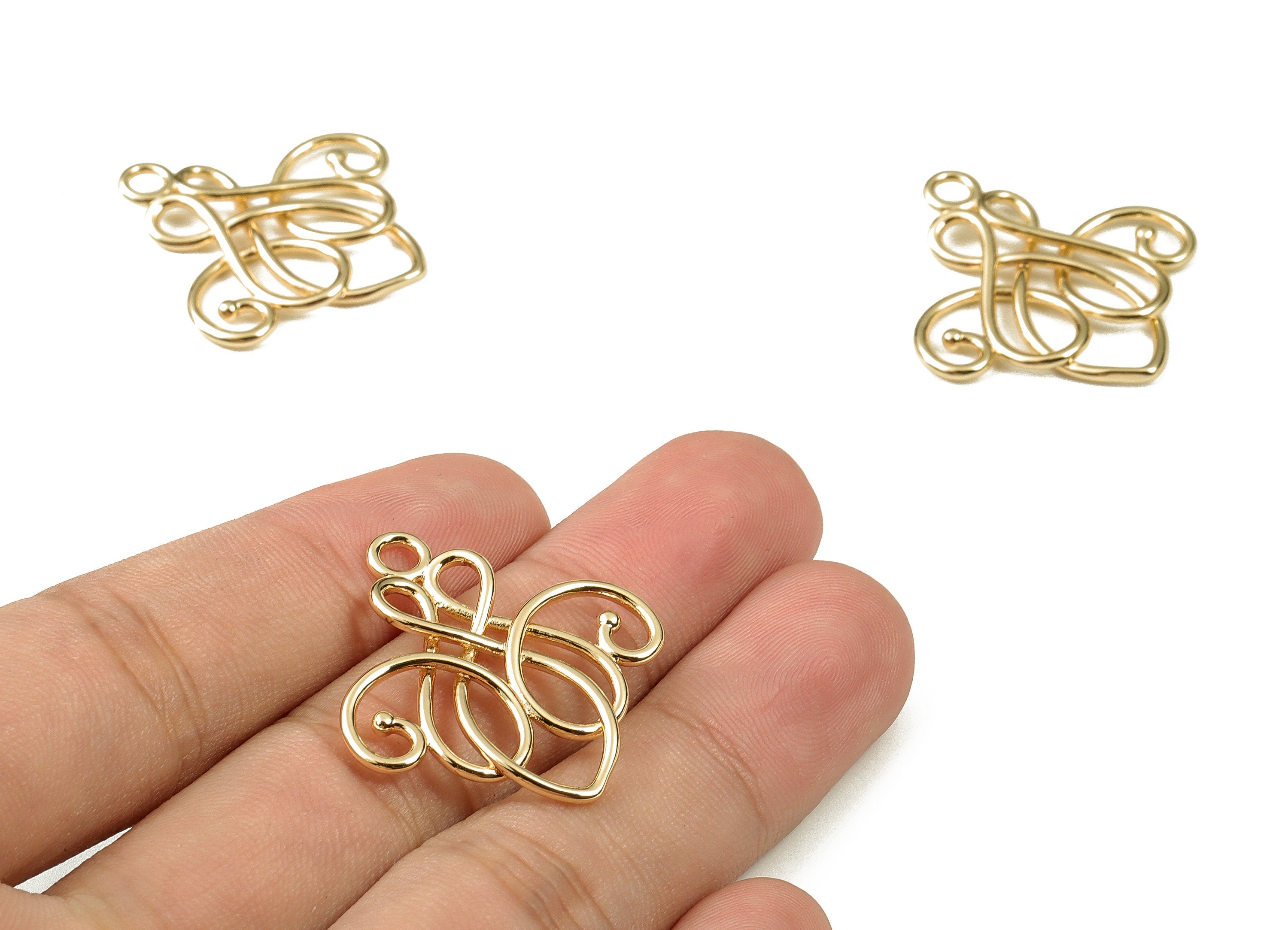 Brass Knot Earring Charms - Gold Symbol Pendant - 18K Real Gold Plated Brass - Jewelry Making Supplies - 31.38x29.78x2.46mm - RGP3814 - DOMEDBAZAAR