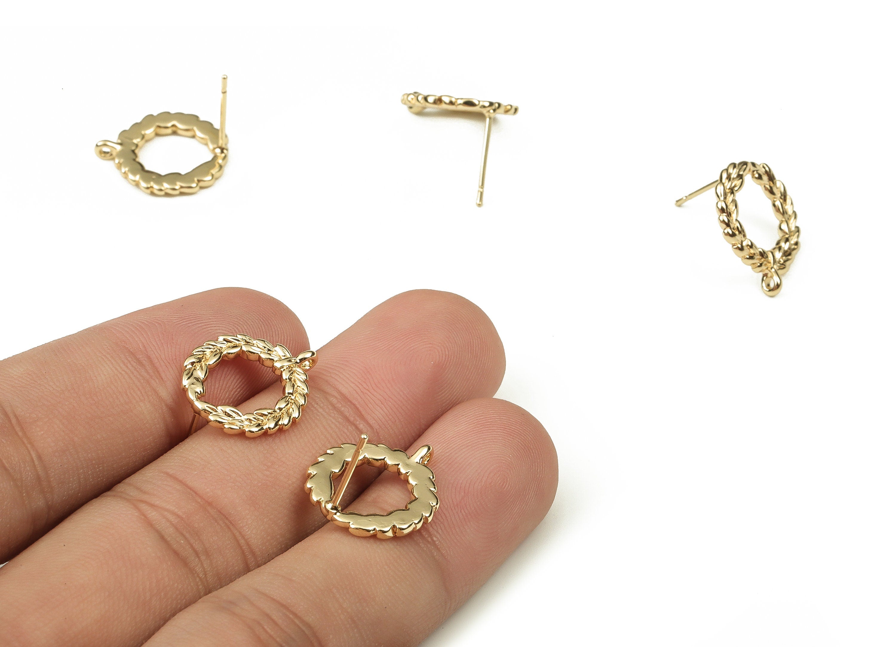 Brass Round Earring Post - Gold Symbol Earring Stud - 18K Real Gold Plated Brass - Stainless Steel Stud - 16.61x14.6x1.63mm - RGP3833 - DOMEDBAZAAR