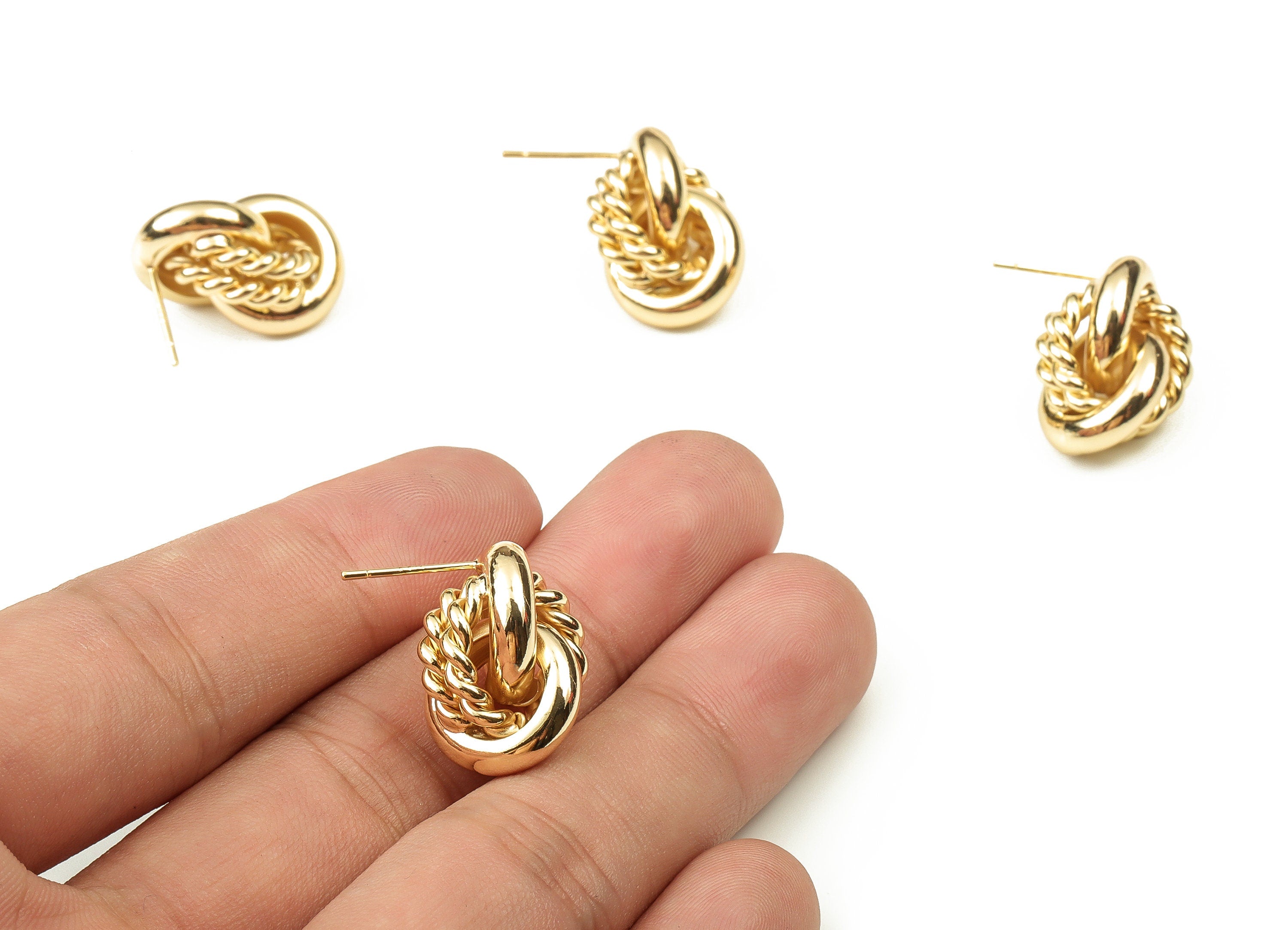 Brass Round Earring Post - Gold Circle Earring Stud - 18K Real Gold Plated Brass - Stainless Steel Stud - 19.97x14.79x5.84mm - RGP3789 - DOMEDBAZAAR