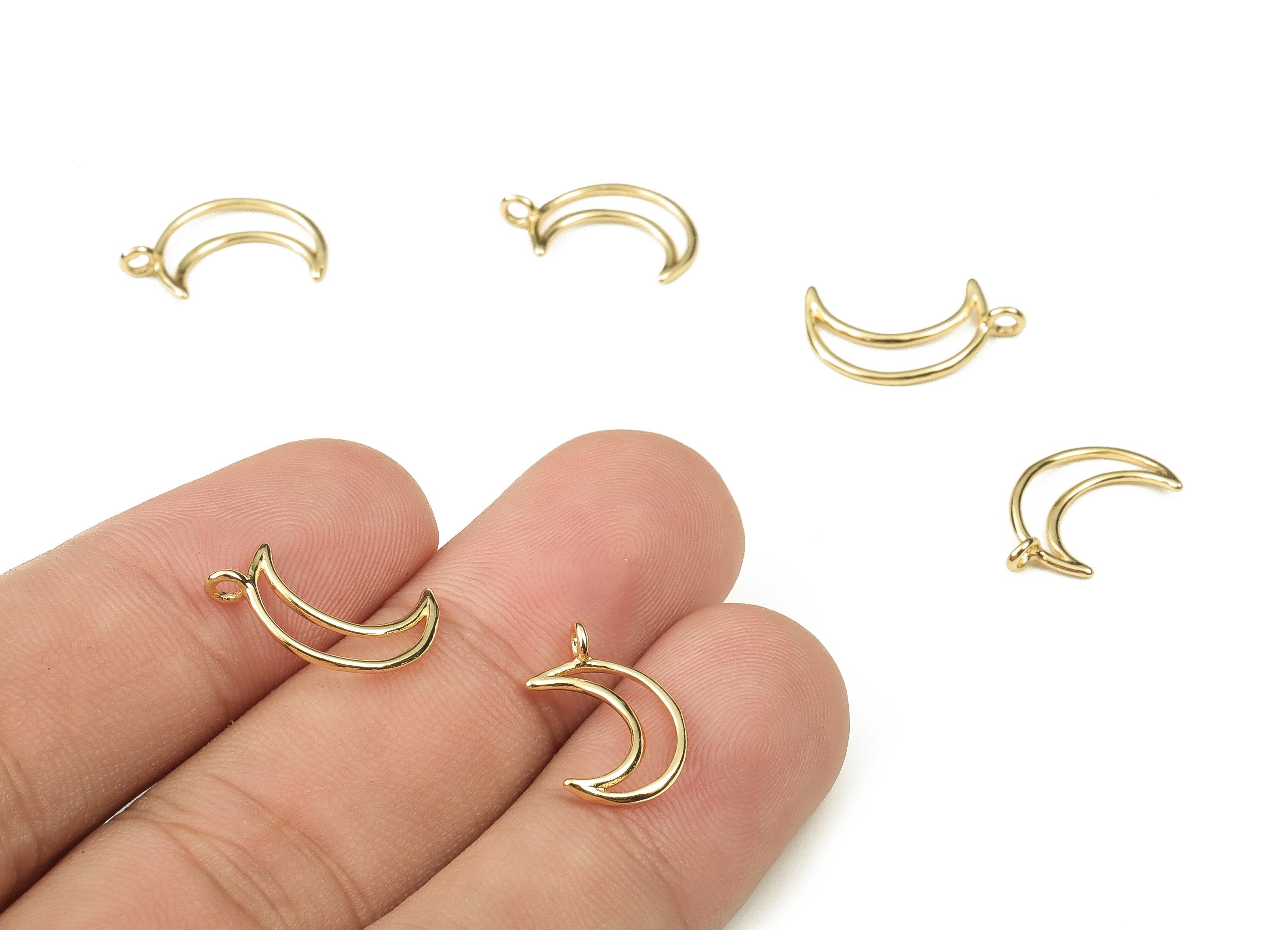 Brass Crescent Earring Charms - Gold Hollow Moon Pendant - 18K Real Gold Plated Brass - Jewelry Making Supplies - 16.2x4.42x0.94mm - RGP3850 - DOMEDBAZAAR