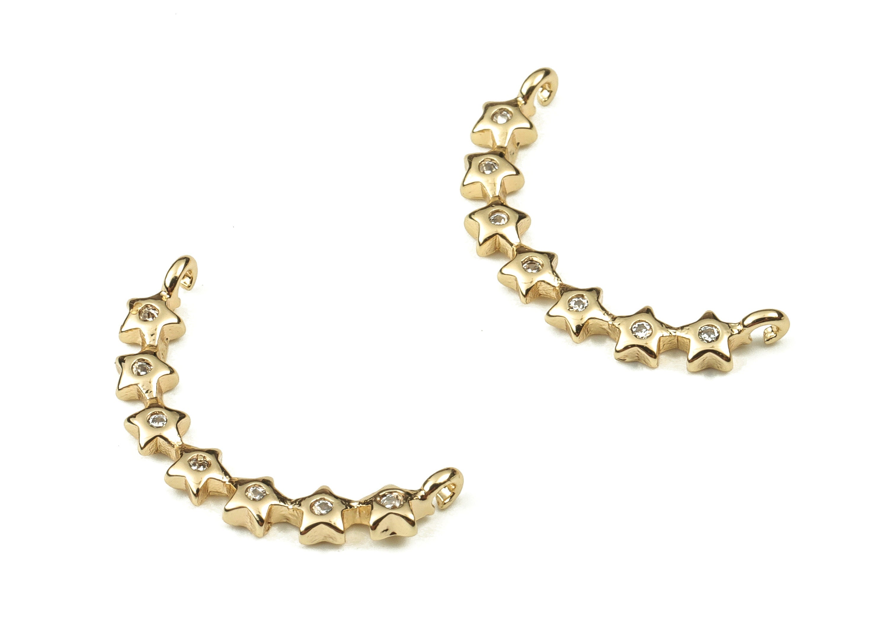 Brass Strip Earring Connector With Zircons - Gold Star Pendant - 18K Real Gold Plated Brass - Jewelry Supplies - 18.16x3.74x1.42mm - RGP3827 - DOMEDBAZAAR