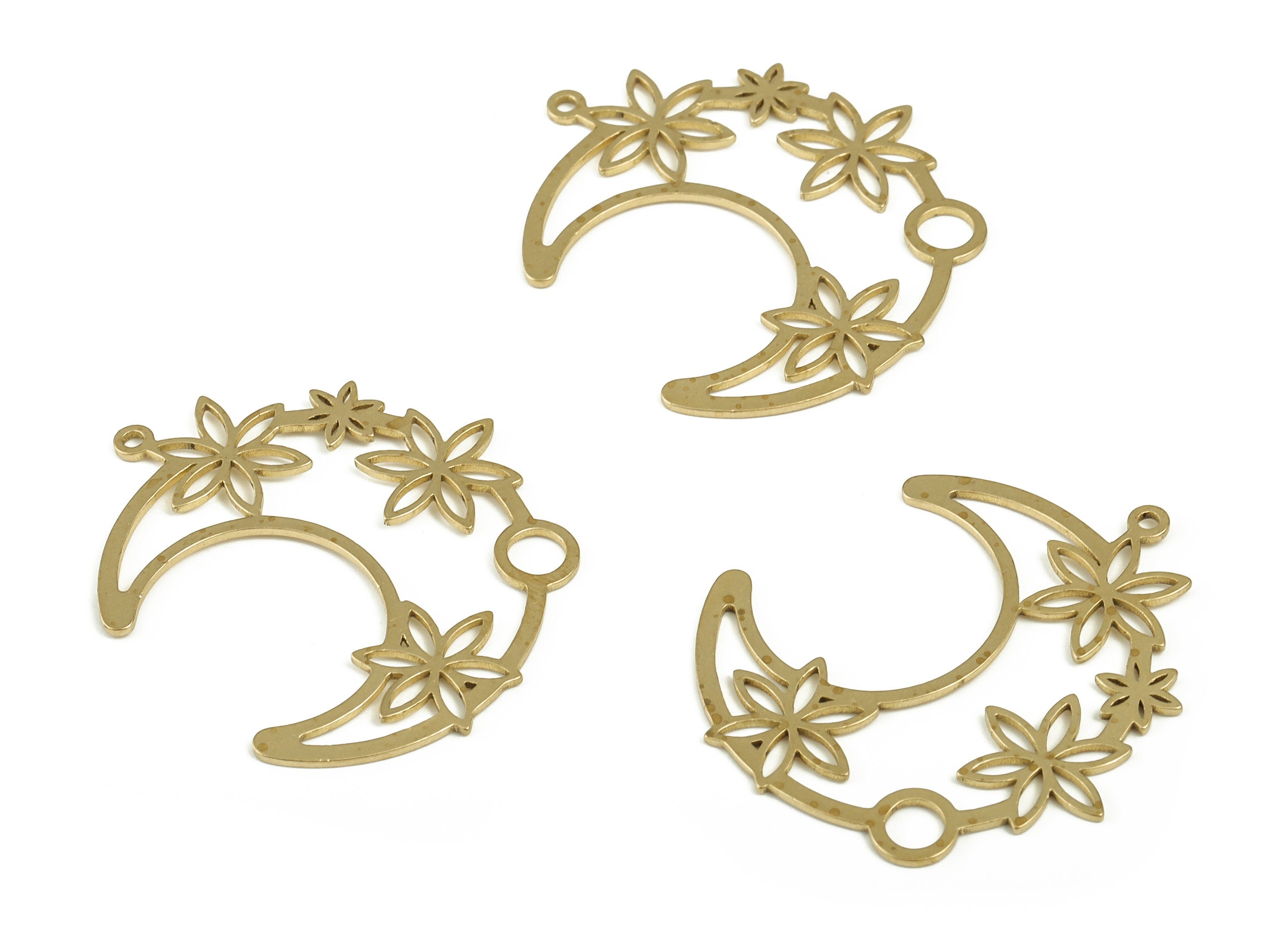Brass Crescent Earring Charms - Raw Brass Flower Pendant - Earrings Finding - Jewelry Making Supplies - 31.65x27.4x0.71mm - PP4231 - DOMEDBAZAAR