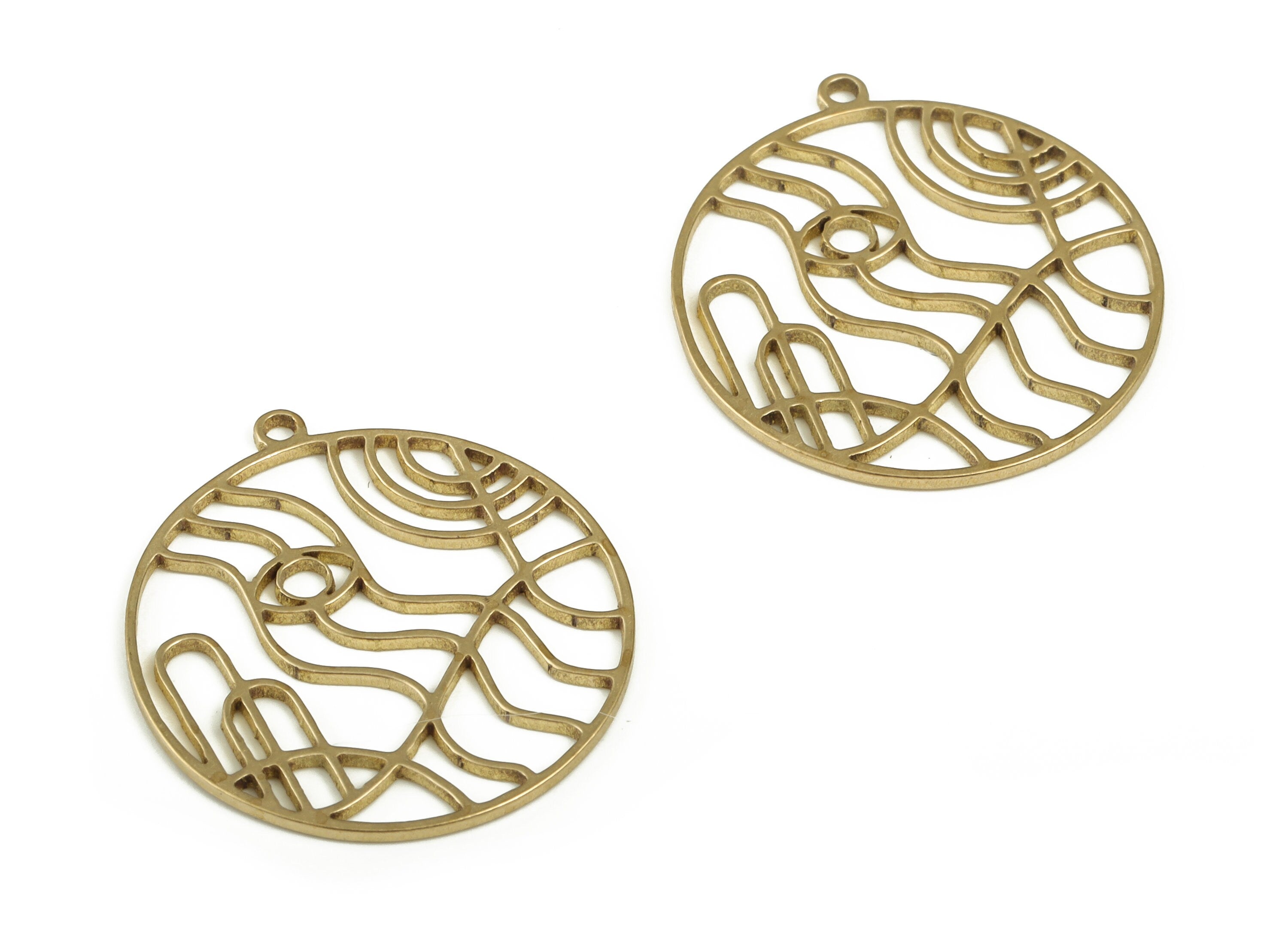 Brass Round Eye Earring Charms - Raw Brass Circle Wave Pendant - Earring Findings - Jewelry Making Supplies - 23.81x21.82x0.89mm - PP4249 - DOMEDBAZAAR