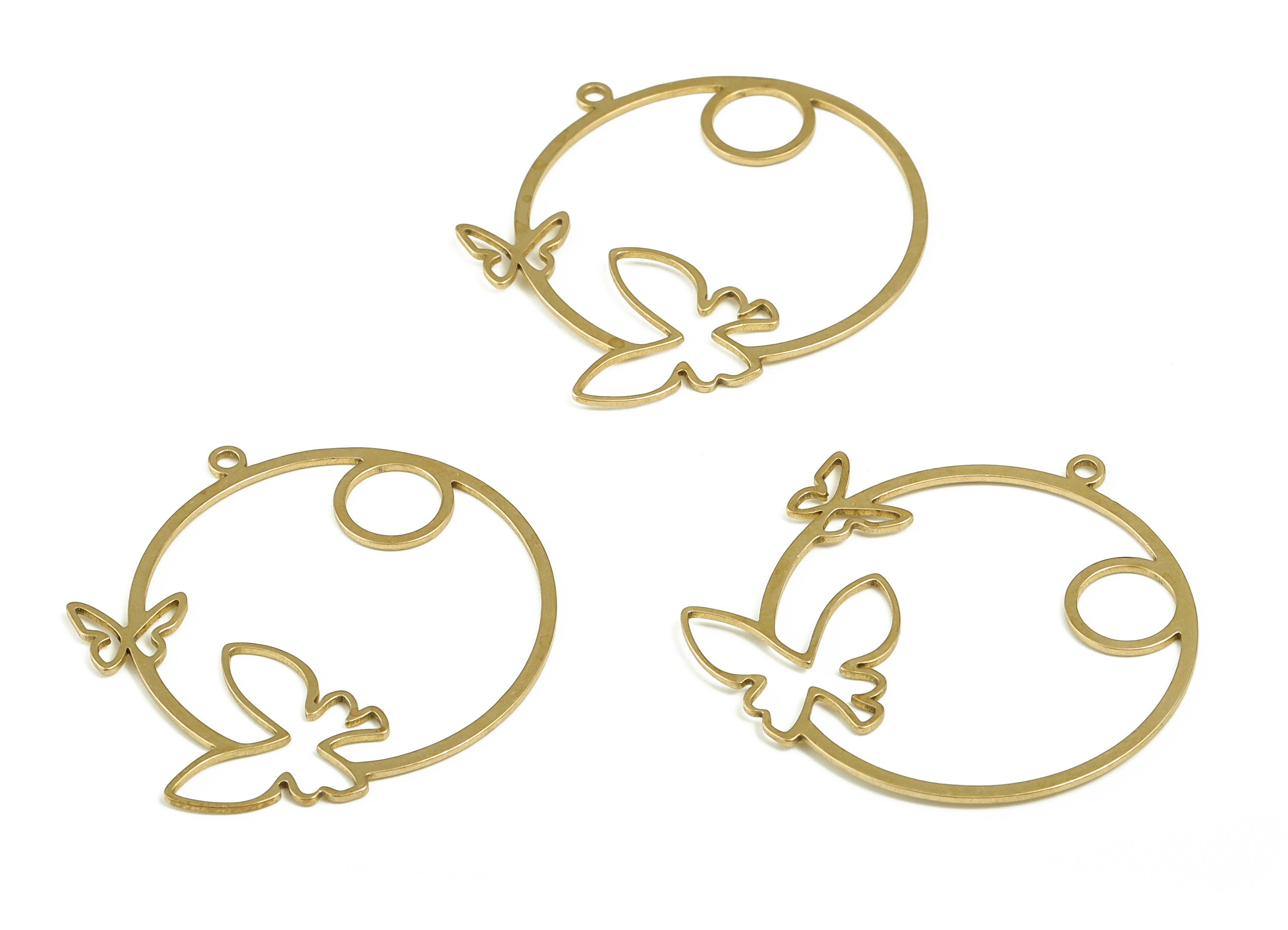 Round Butterfly Earring Charms - Raw Brass Circle Butterfly Pendant – Earring Finding - Jewelry Making Supplies - 32.87x32.6x0.73mm - PP4209 - DOMEDBAZAAR