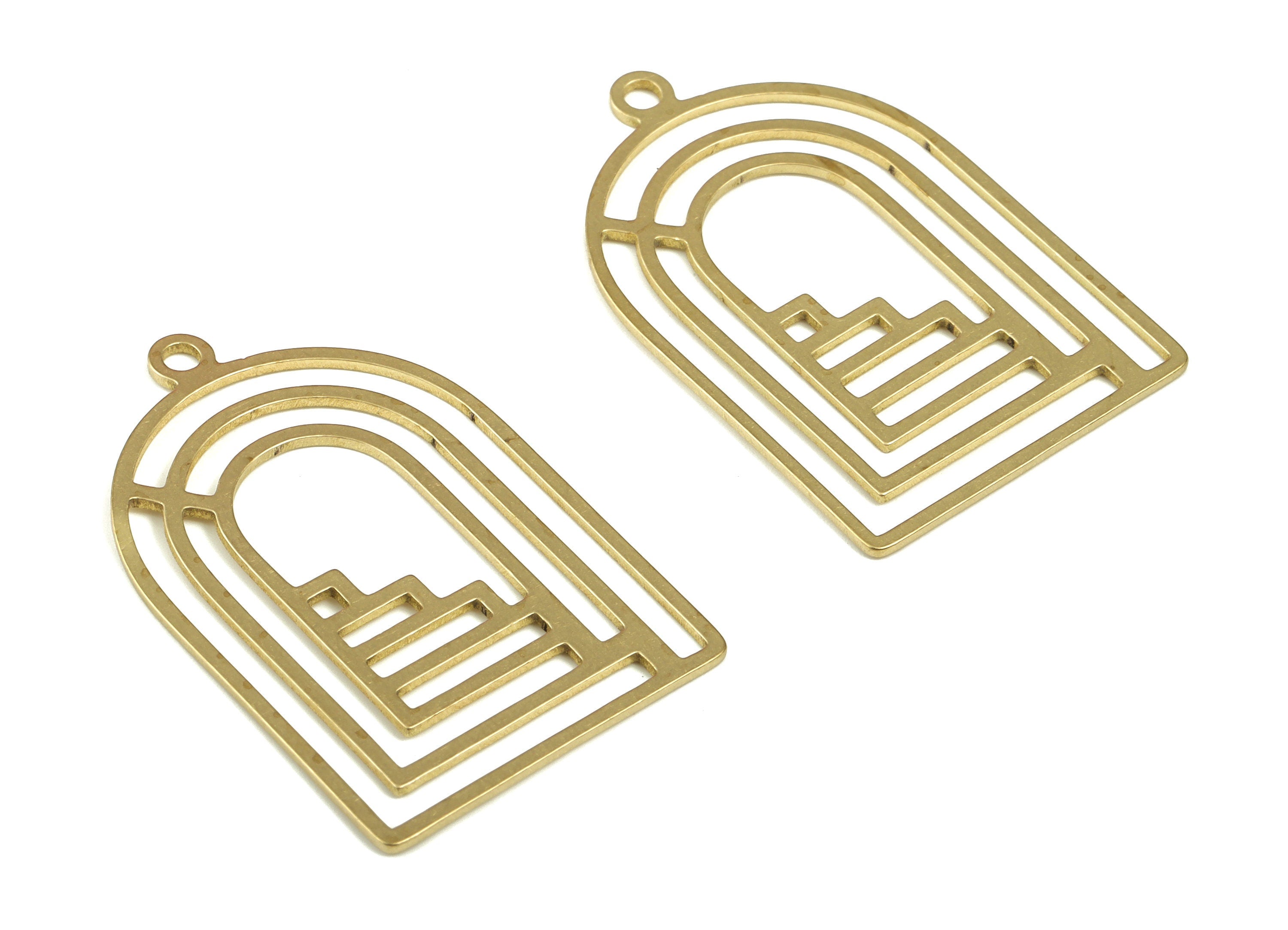 Brass Domed Earring Charms - Raw Brass Domed Pendant - Earrings Finding - Jewelry Making Supplies - 34.91x22.62x1.02mm - PP4232 - DOMEDBAZAAR