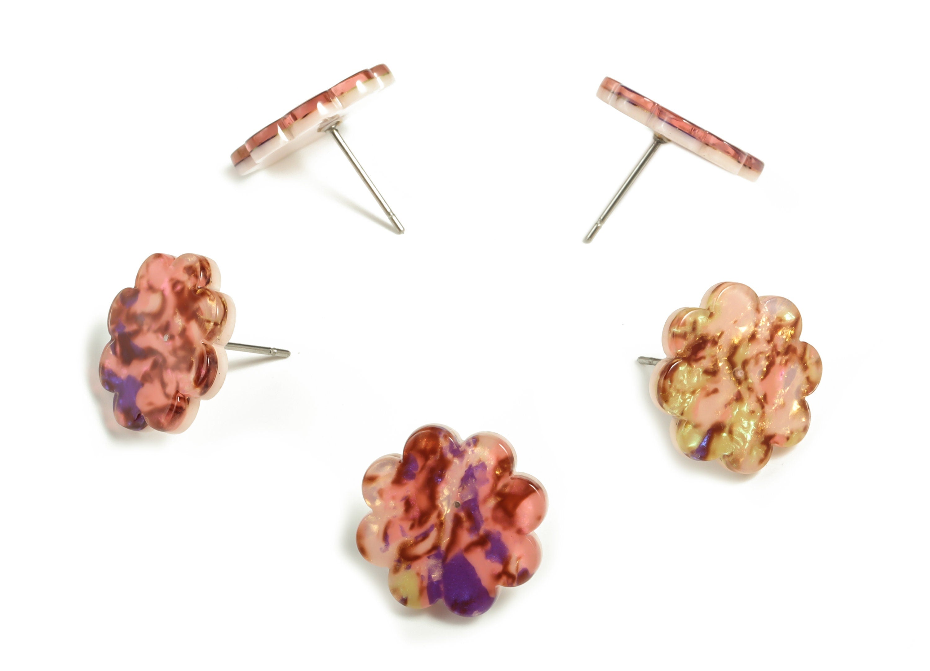 Acrylic Flower Earring Post – Acrylic Flower Stud Earrings – Surgical Stainless Steel Stud – Color Code: A442 - 16.62x2.40mm - AC2293-A447 - DOMEDBAZAAR