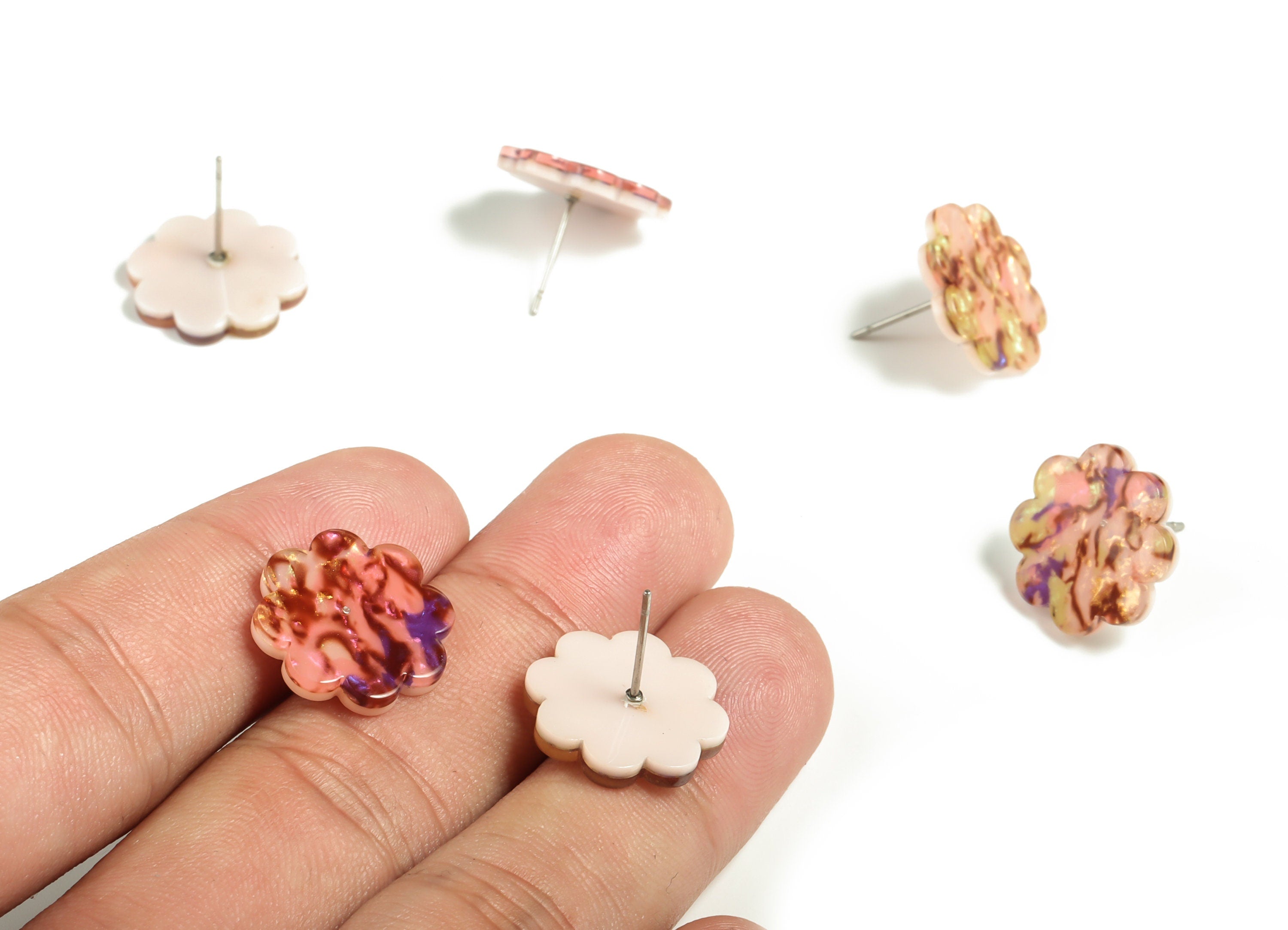 Acrylic Flower Earring Post – Acrylic Flower Stud Earrings – Surgical Stainless Steel Stud – Color Code: A442 - 16.62x2.40mm - AC2293-A447 - DOMEDBAZAAR