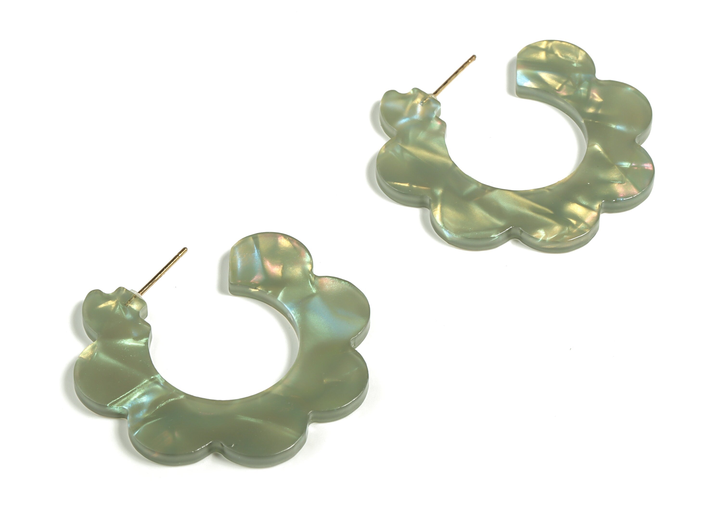 Acrylic Flower Hoops Earring - Open Hoop Earrings Stud – Earring Post – Gold Tone Plated Stud –Code: A655 - 39.51x1.76mm- AC2292-A655G - DOMEDBAZAAR