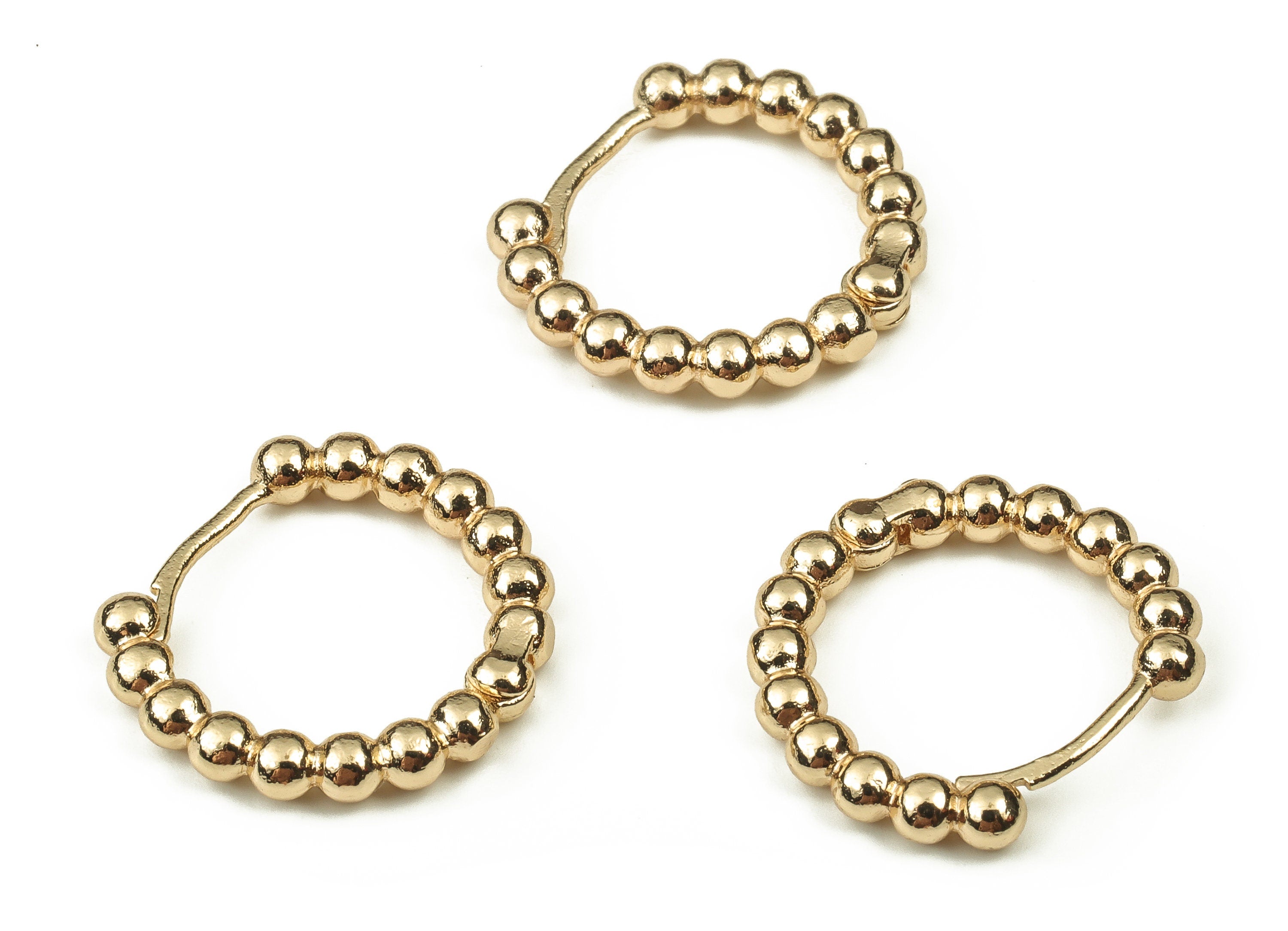 Brass Round Hoop - Beaded Shape Hoop Earrings – Chunky Wide Shiny Hoop Earrings – 18K Real Gold Plated Brass - 19.65x17.52x3mm - RGP3859 - DOMEDBAZAAR