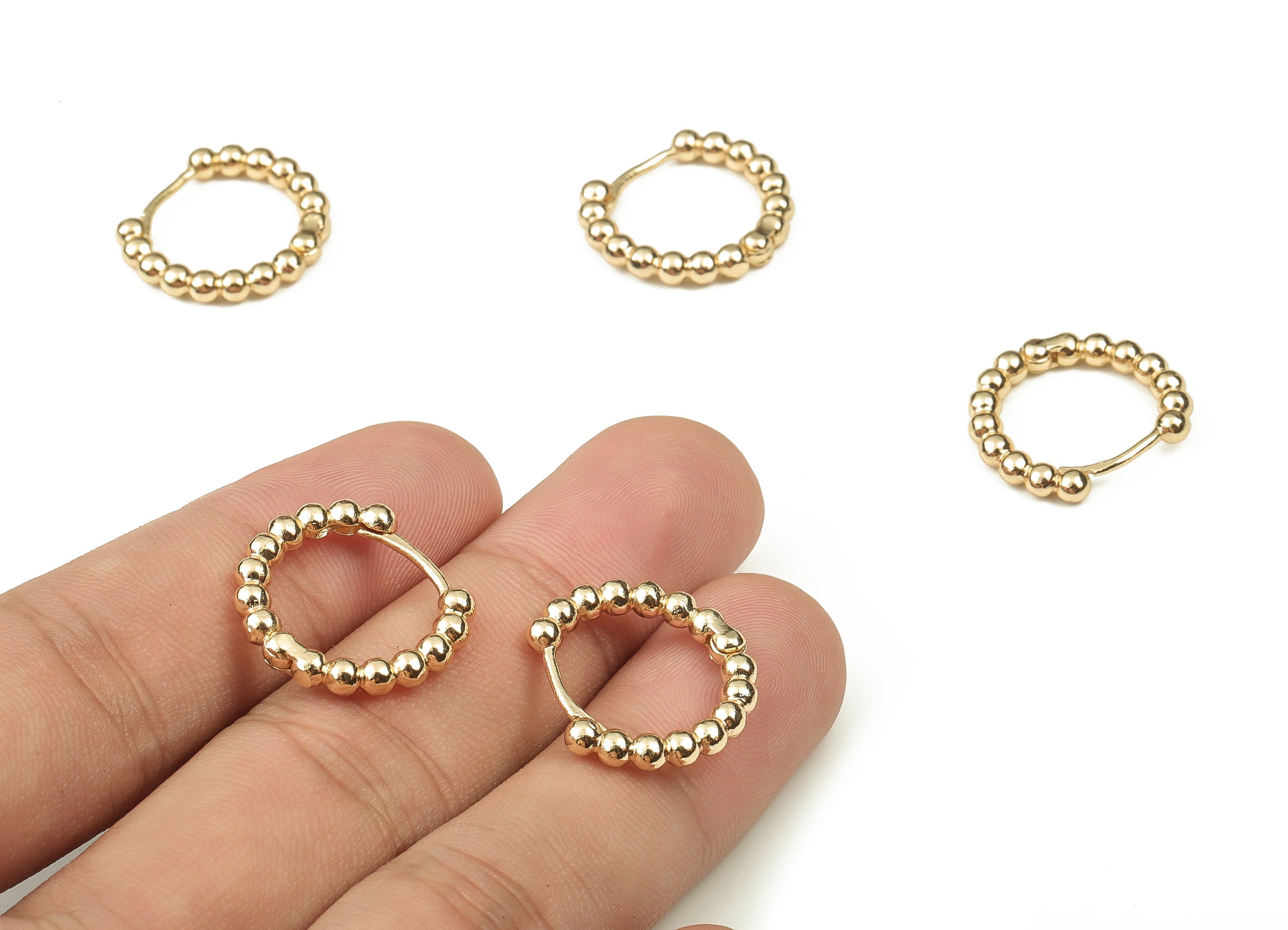 Brass Round Hoop - Beaded Shape Hoop Earrings – Chunky Wide Shiny Hoop Earrings – 18K Real Gold Plated Brass - 19.65x17.52x3mm - RGP3859 - DOMEDBAZAAR
