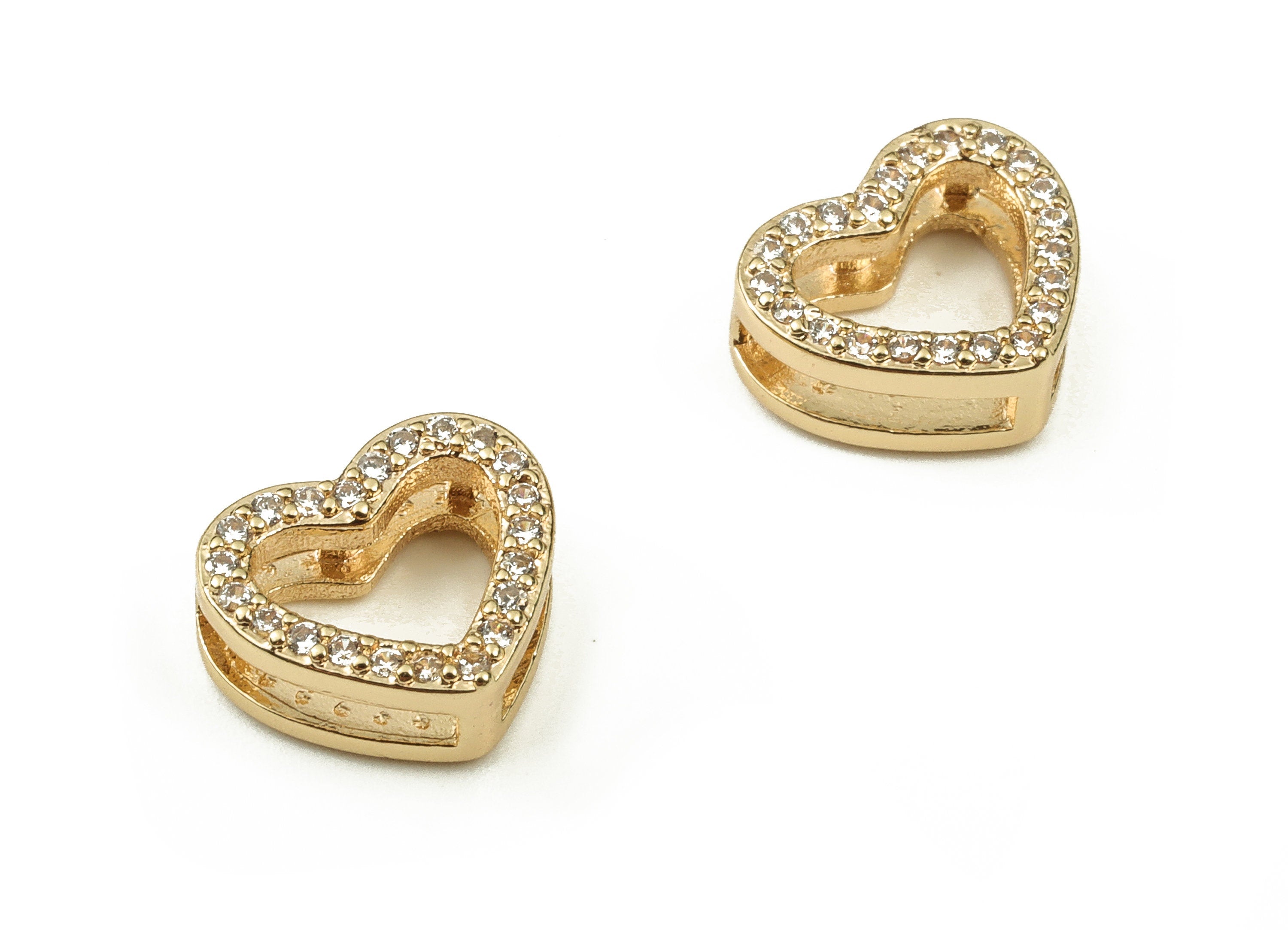 Brass Heart Earring Connector With Zircons - Gold Heart Pendant - 18K Real Gold Plated Brass - Jewelry Supplies - 8.89x10.3x3.98mm - RGP3785 - DOMEDBAZAAR