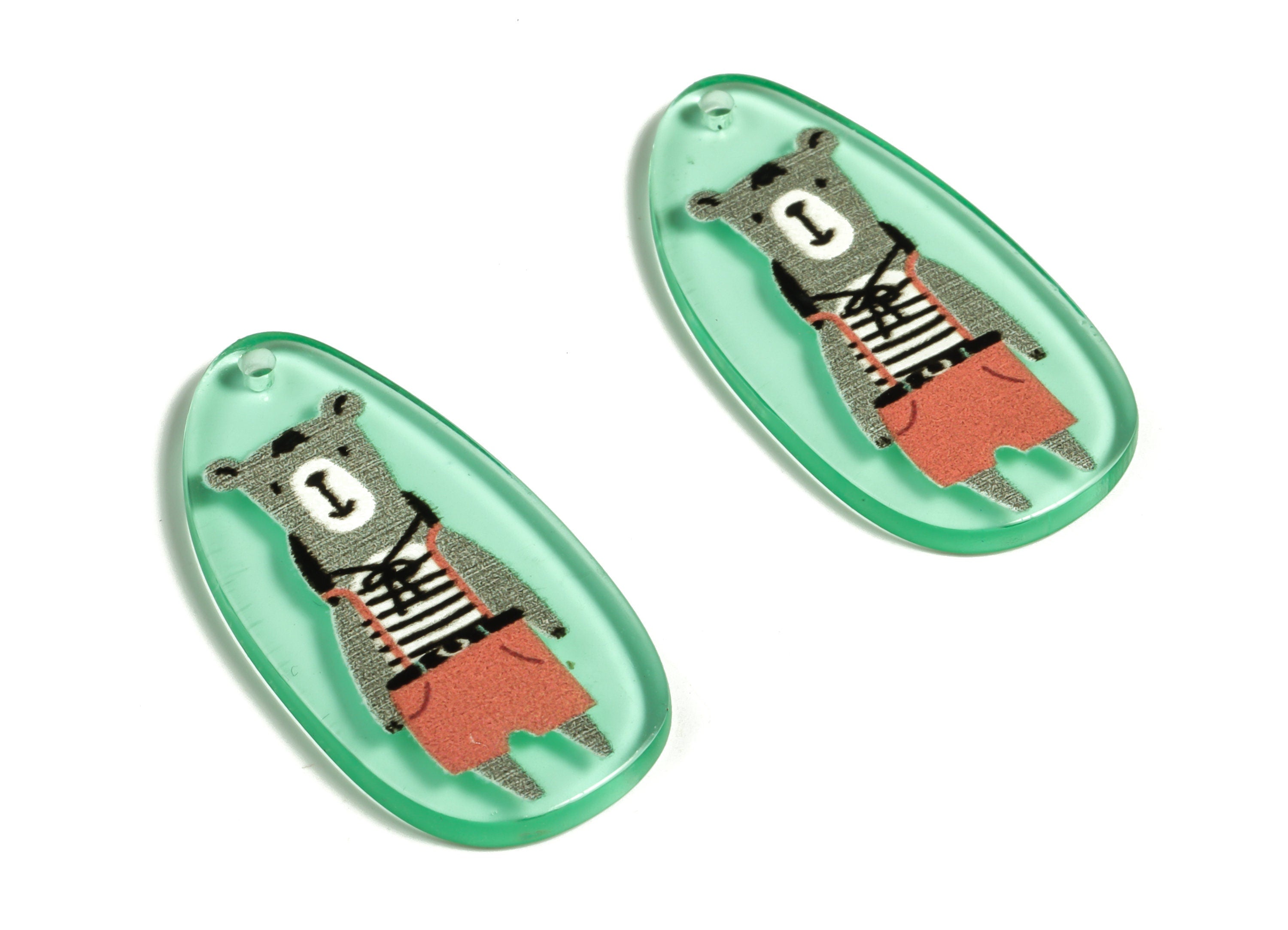 Acrylic Bear Charm Pendant - Bear Earring Charm - Acrylic Charm Jewelry Findings - DIY Charm Making Supplies -35.25x18.18x2.31mm- AC2287 - DOMEDBAZAAR