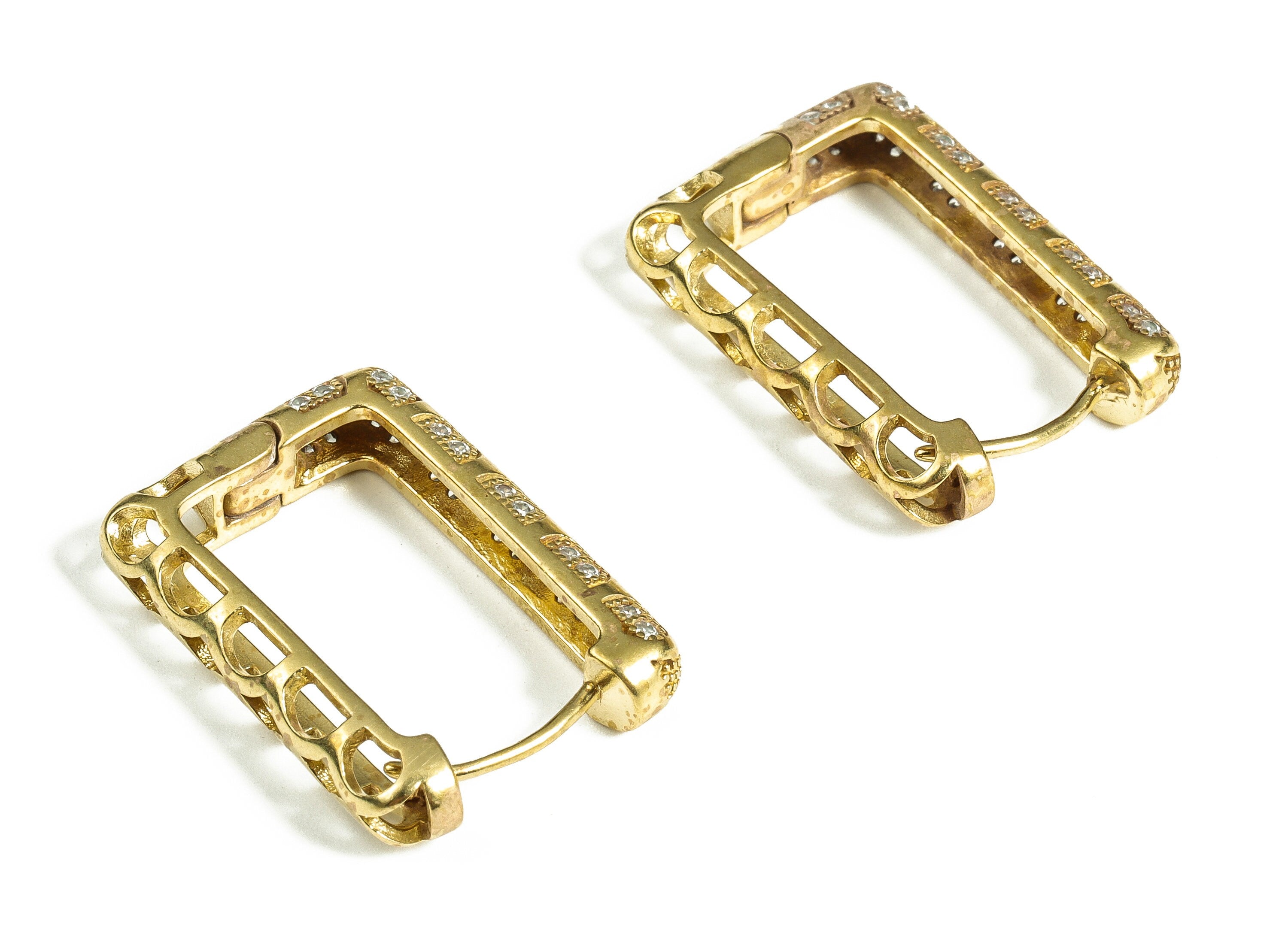 Brass Rectangle Hoops Earring – Zircon Earring Hoops – Dainty Hoop Earrings – Earring Hoop - Jewelry Supplies - 28.34×19.78×5.24mm - PP4055 - DOMEDBAZAAR