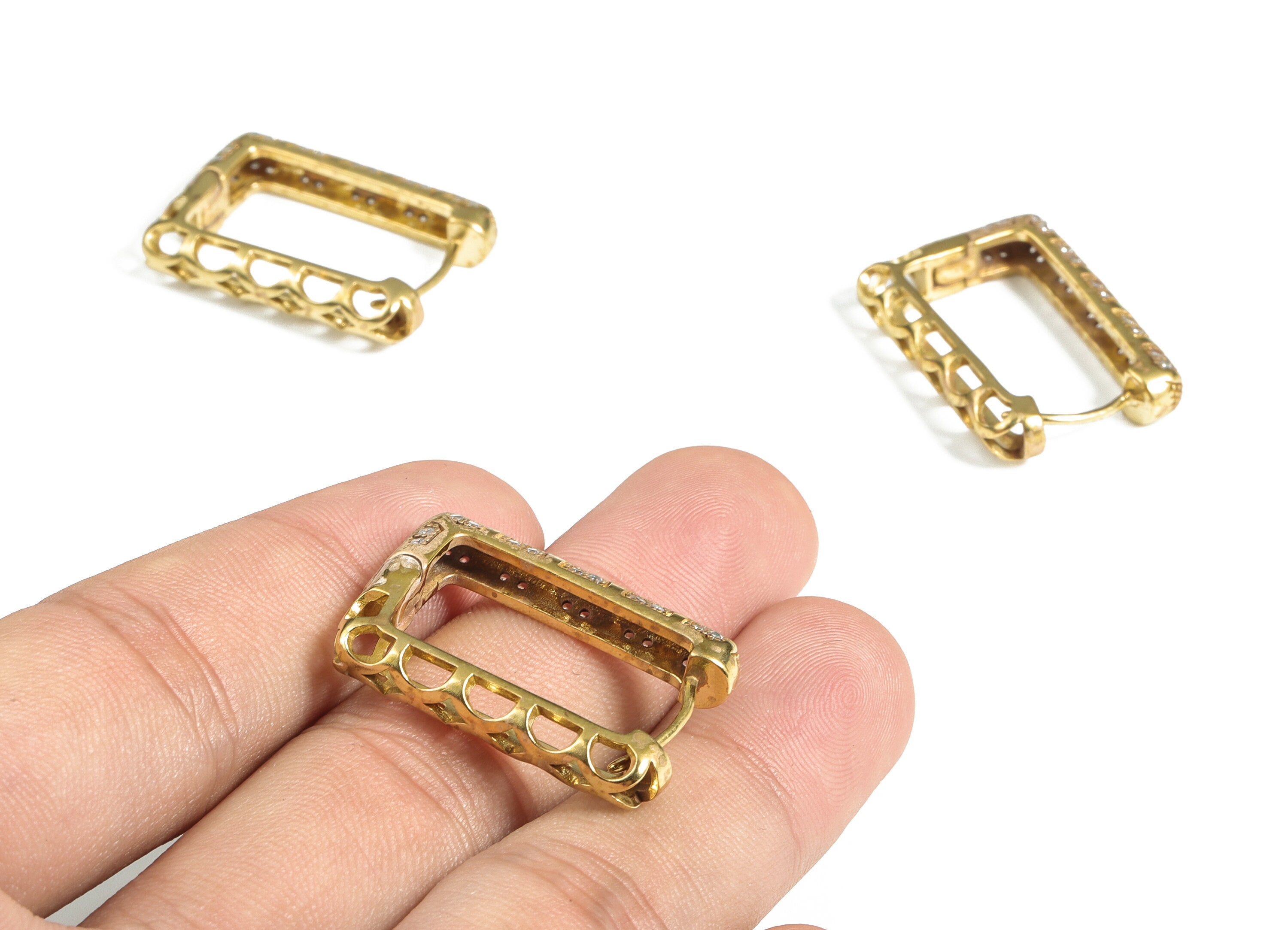 Brass Rectangle Hoops Earring – Zircon Earring Hoops – Dainty Hoop Earrings – Earring Hoop - Jewelry Supplies - 28.34×19.78×5.24mm - PP4055 - DOMEDBAZAAR