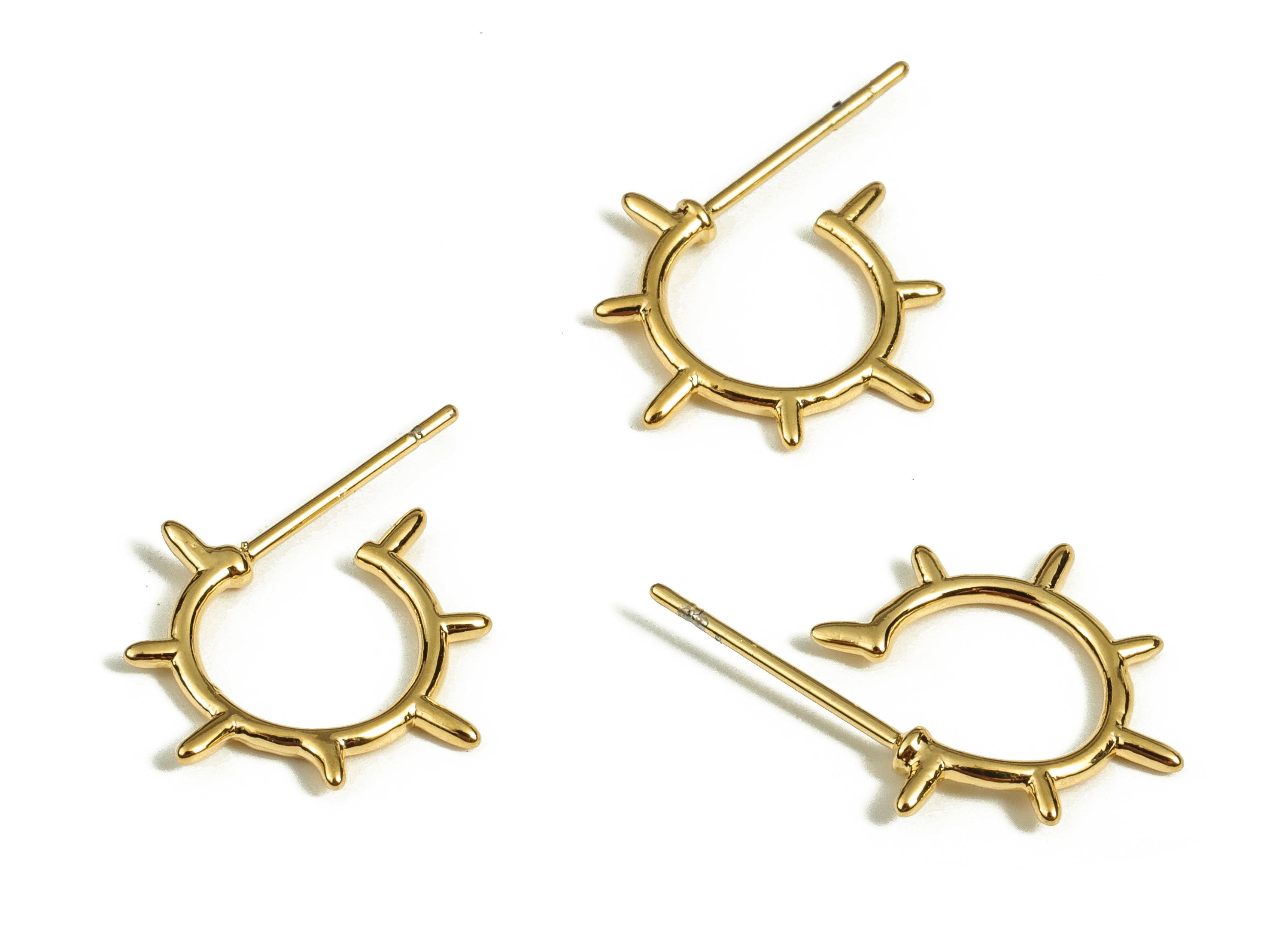 Brass C Earring Post - Gold Sun Earring Stud - 18K Real Gold Plated Brass - Brass Stud - Jewelry Supplies - 15.22x13.76x1.12mm - RGP3686 - DOMEDBAZAAR