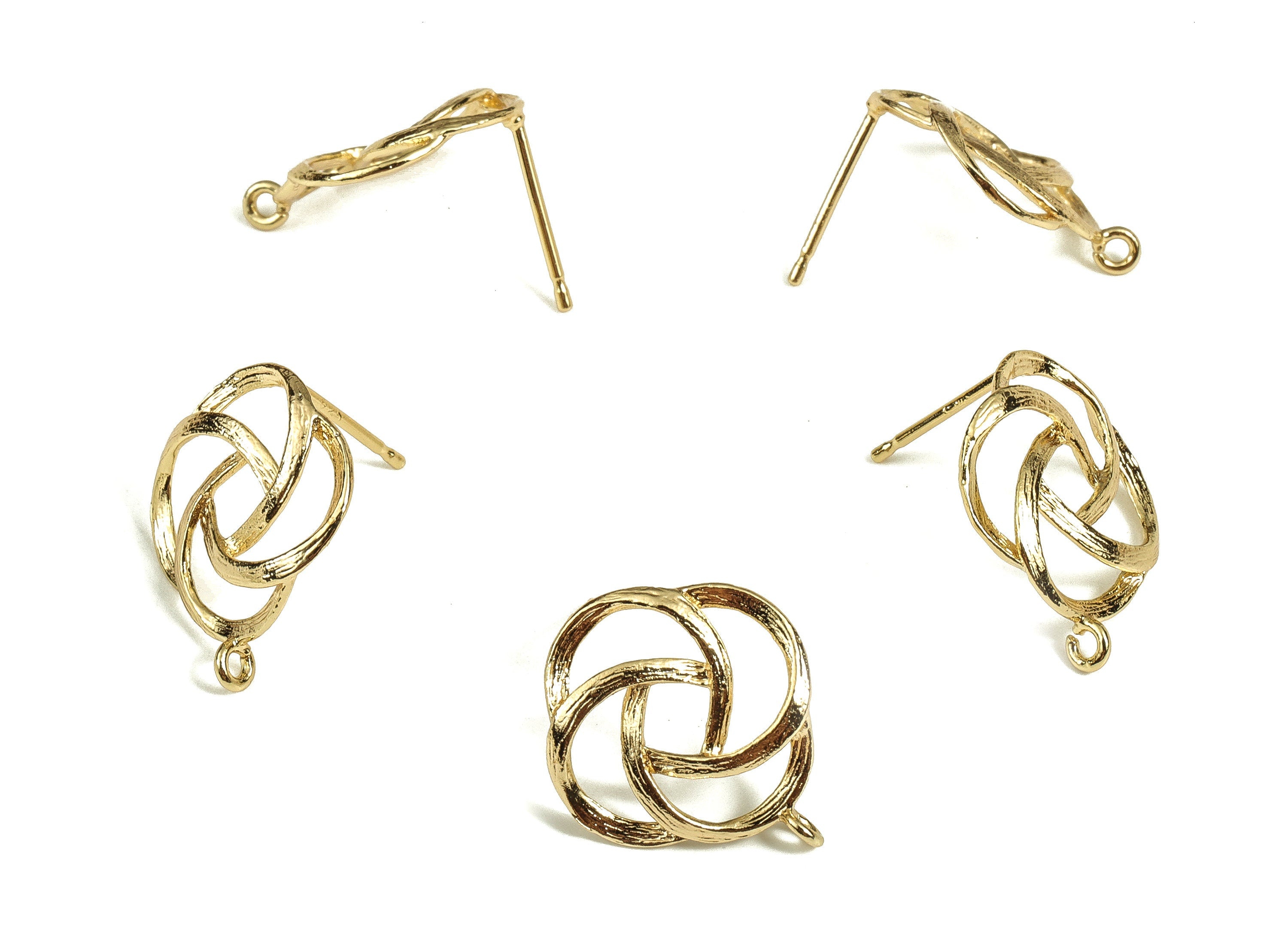 Brass Flower Earring Post - Gold Flower Earring Stud - 18K Real Gold Plated Brass - Silver Stud - Jewelry Supplies - 18.1x15.6x2mm - RGP3687 - DOMEDBAZAAR
