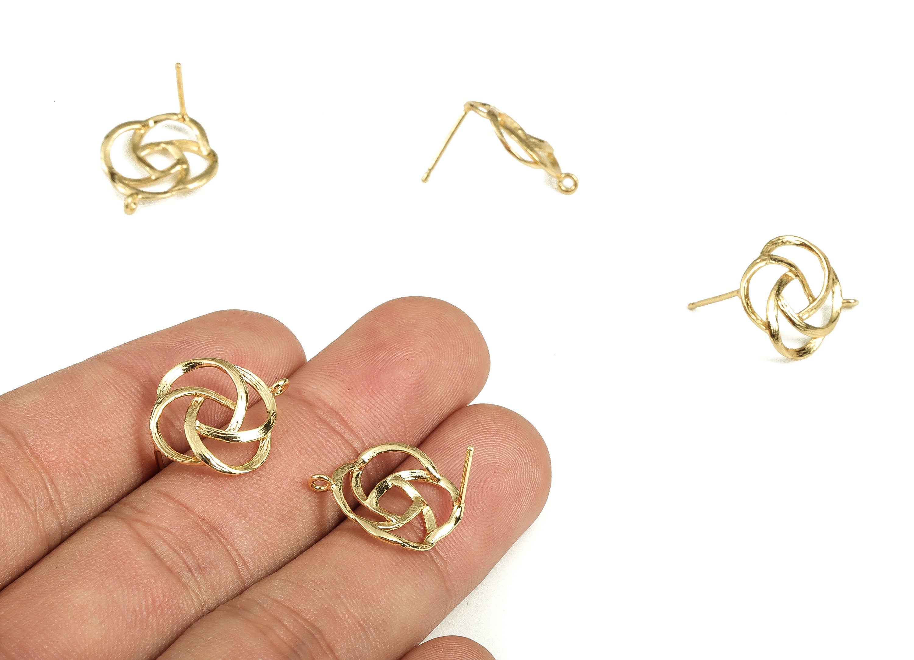Brass Flower Earring Post - Gold Flower Earring Stud - 18K Real Gold Plated Brass - Silver Stud - Jewelry Supplies - 18.1x15.6x2mm - RGP3687 - DOMEDBAZAAR