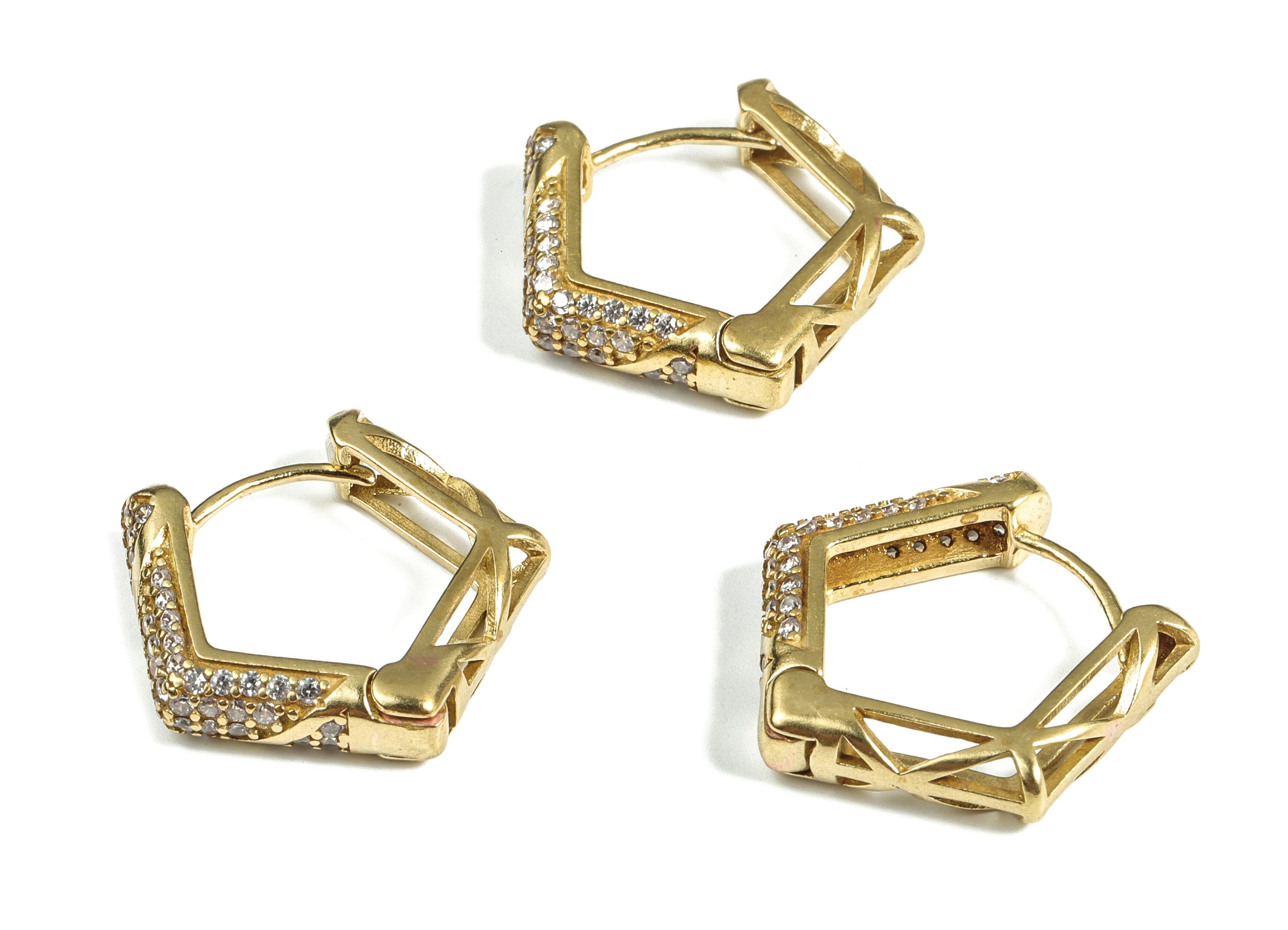 Brass Pentagon Huggie Hoop Earrings – Brass Geometric Zircon Hoop Earring – Minimalist Hoop - Jewelry Supplies - 20.62×19.87×3.02mm - PP4060 - DOMEDBAZAAR