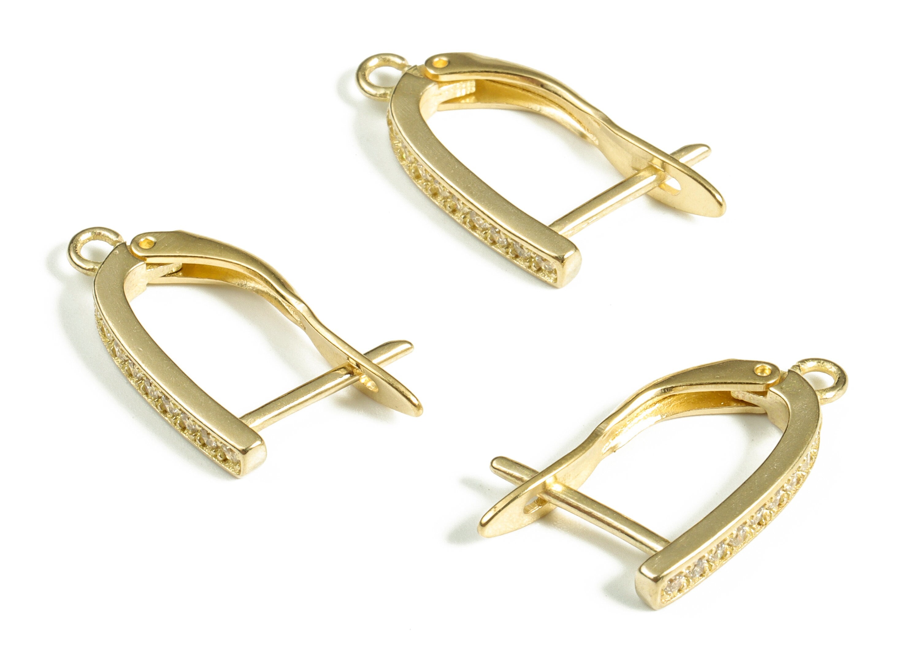 Brass Hoop Earring With Open Ring – Huggie Earring Stud With Zircons – DIY Earring Finding – Jewelry Supplies - 20.39×11.34×1.52mm - PP4064 - DOMEDBAZAAR