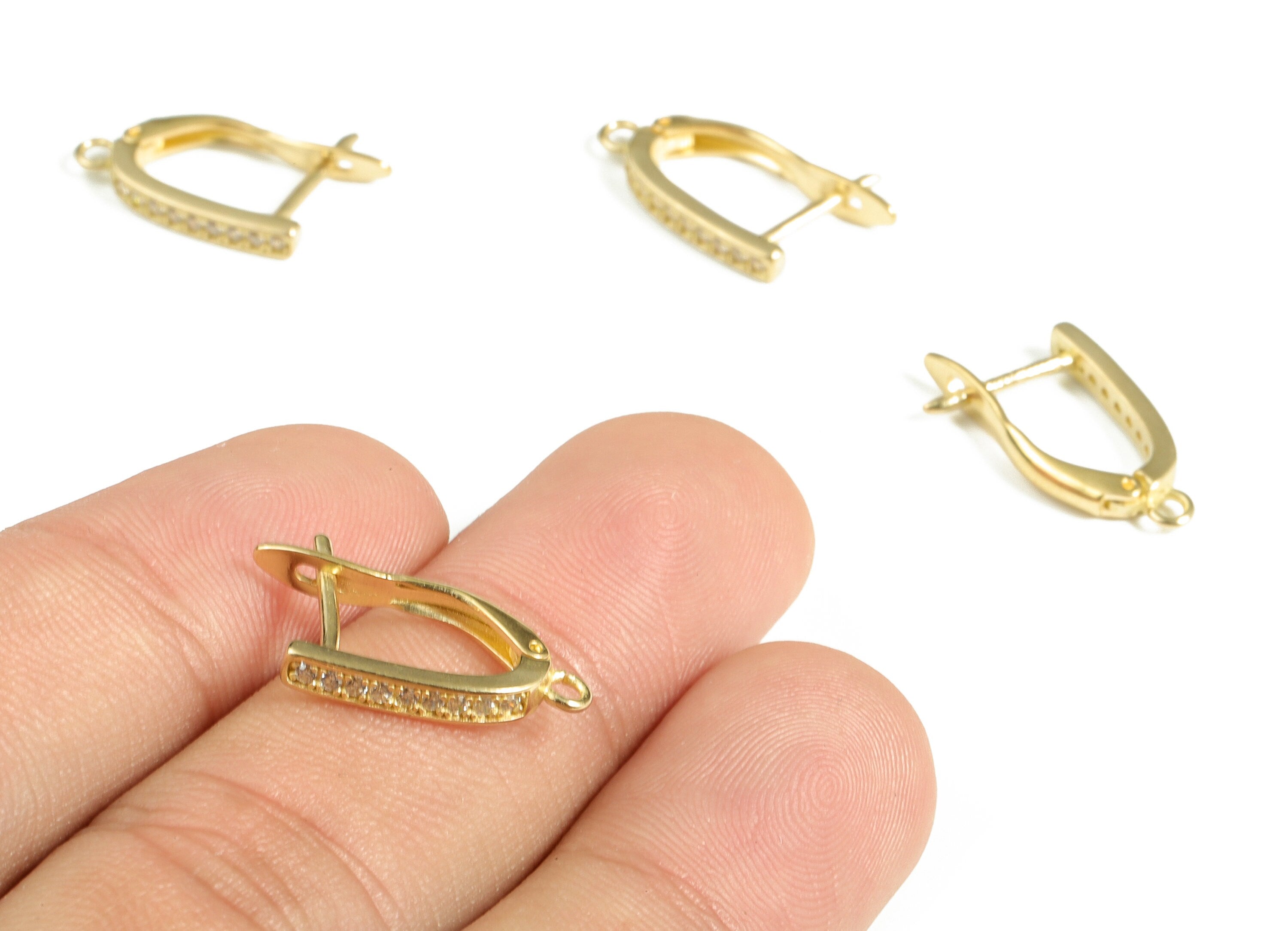 Brass Hoop Earring With Open Ring – Huggie Earring Stud With Zircons – DIY Earring Finding – Jewelry Supplies - 20.39×11.34×1.52mm - PP4064 - DOMEDBAZAAR