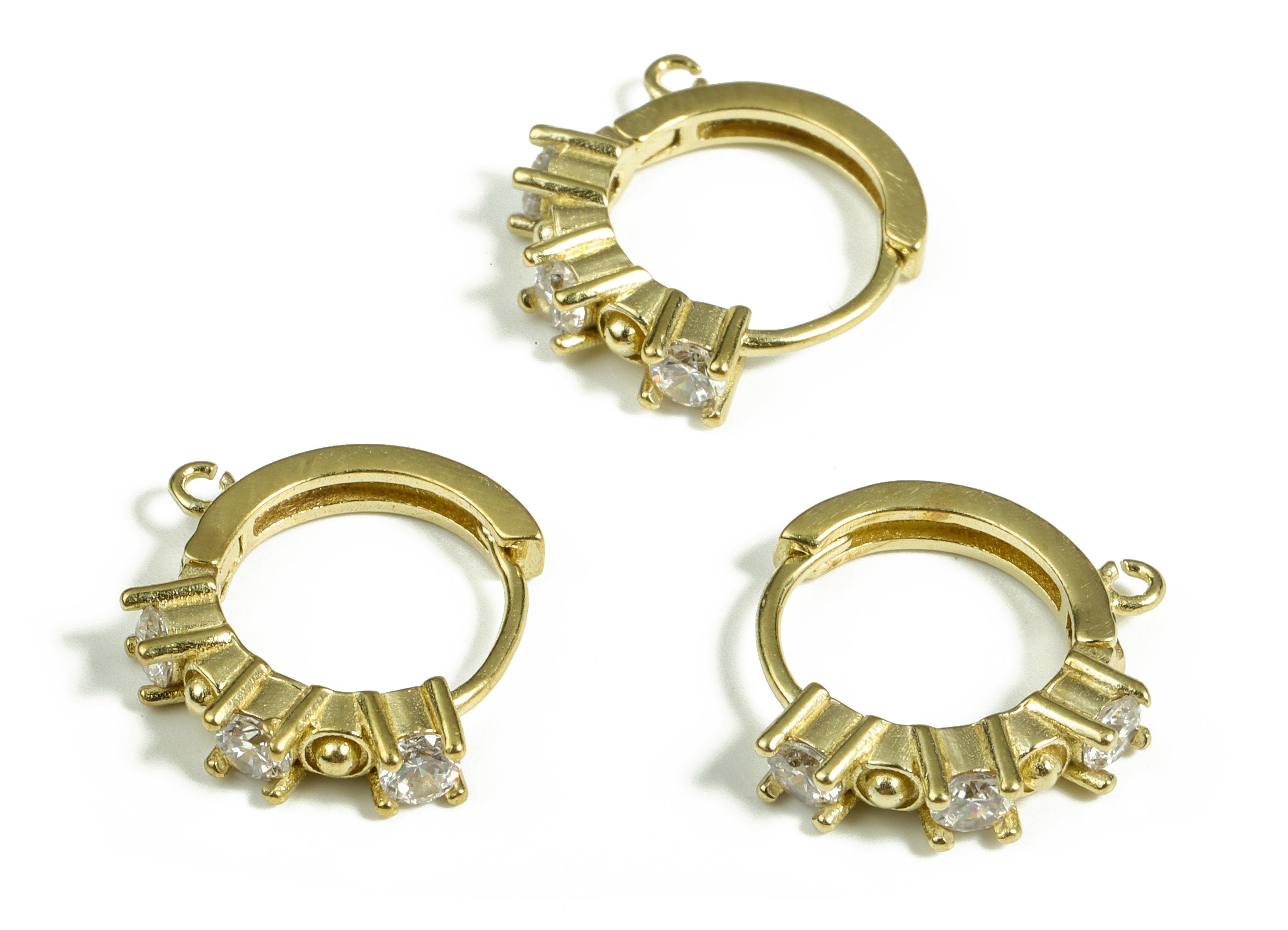 Brass Huggies Hoop Earrings - Brass Zircon Hoop Earring With Loop - Earring Stud With Zircons - Jewelry Making - 15.72×15.56×3.75mm - PP4065 - DOMEDBAZAAR