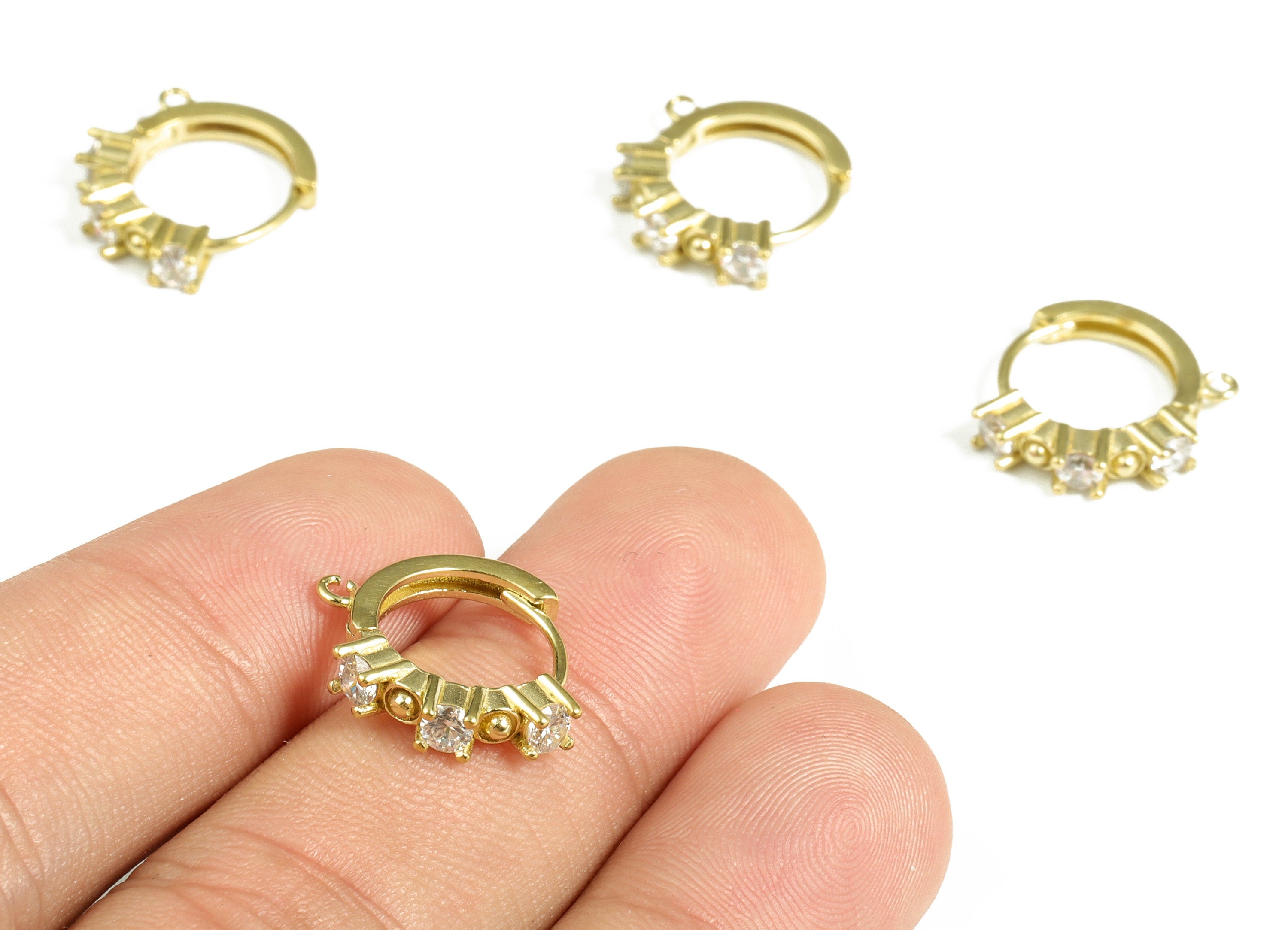 Brass Huggies Hoop Earrings - Brass Zircon Hoop Earring With Loop - Earring Stud With Zircons - Jewelry Making - 15.72×15.56×3.75mm - PP4065 - DOMEDBAZAAR