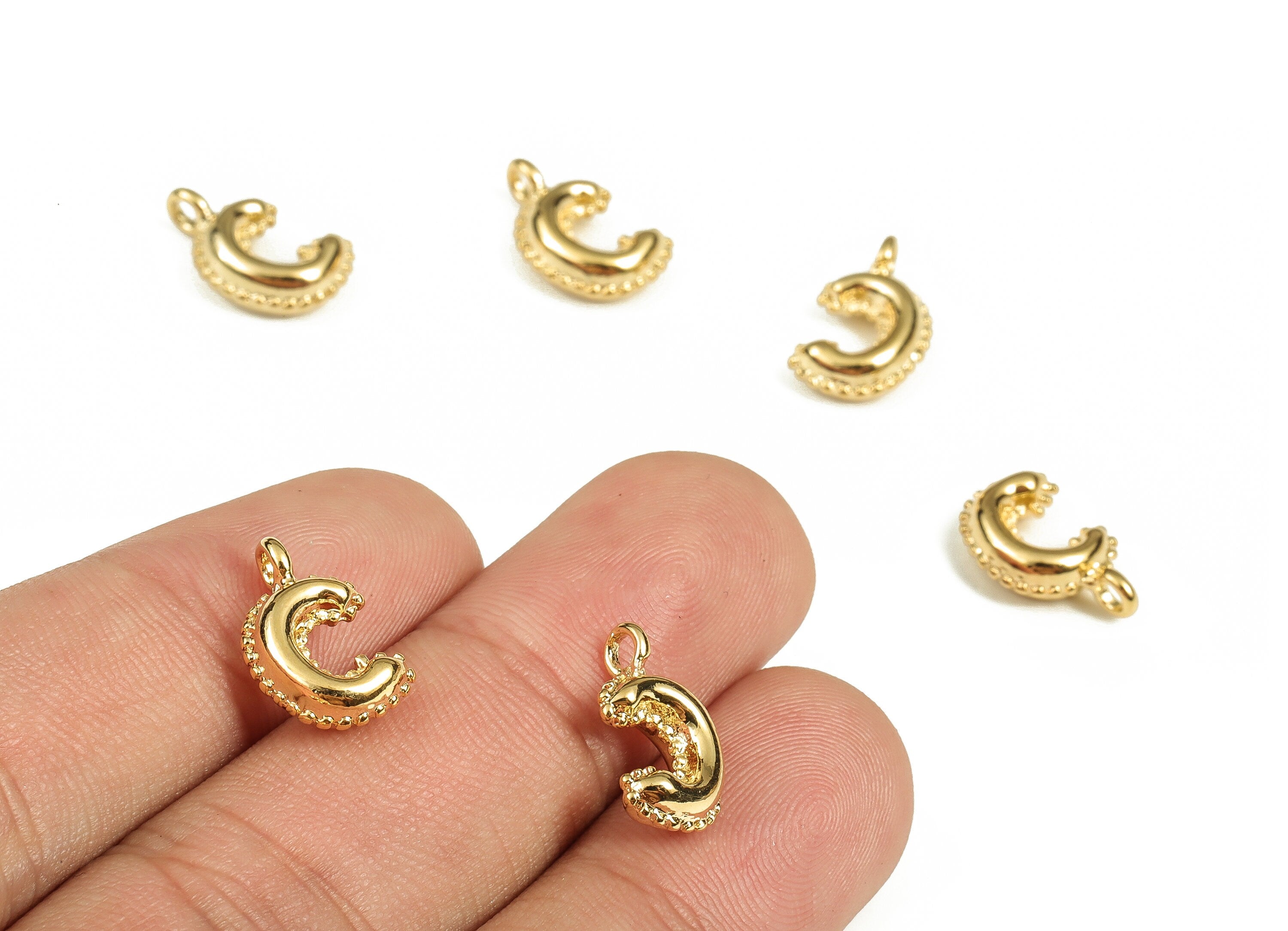 Brass The letter C Earring Charms - Gold The letter C Pendant - 18K Real Gold Plated Brass - Jewelry Supplies - 14.49x8.66x4.12mm - RGP3737C - DOMEDBAZAAR