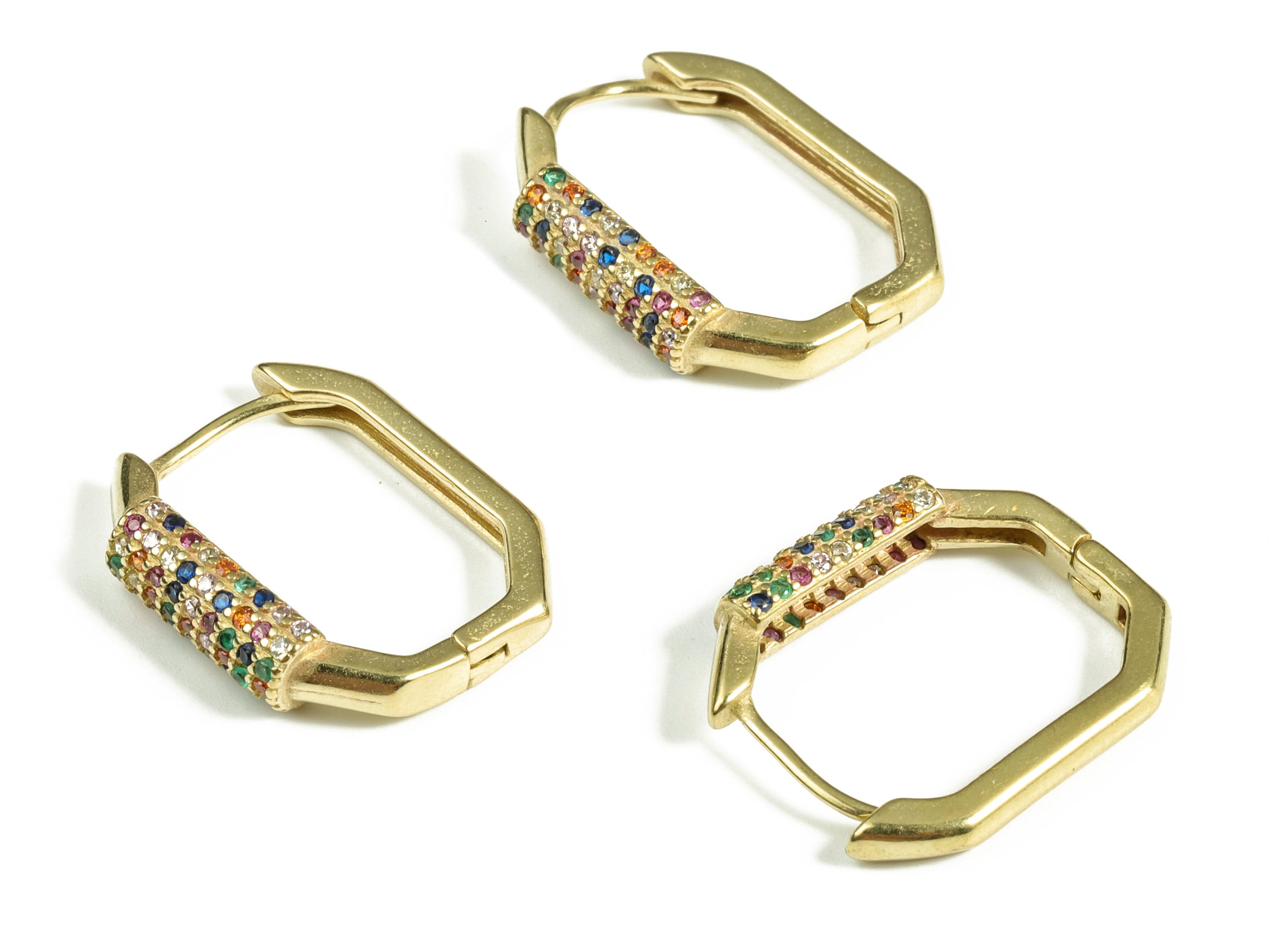 Brass Hoop Earrings – Women Multicolor Zircon Huggie Hoop Earring - Stud Earring Findings - Jewelry Supplies - 19.11×15.58×2.88mm - PP4068 - DOMEDBAZAAR