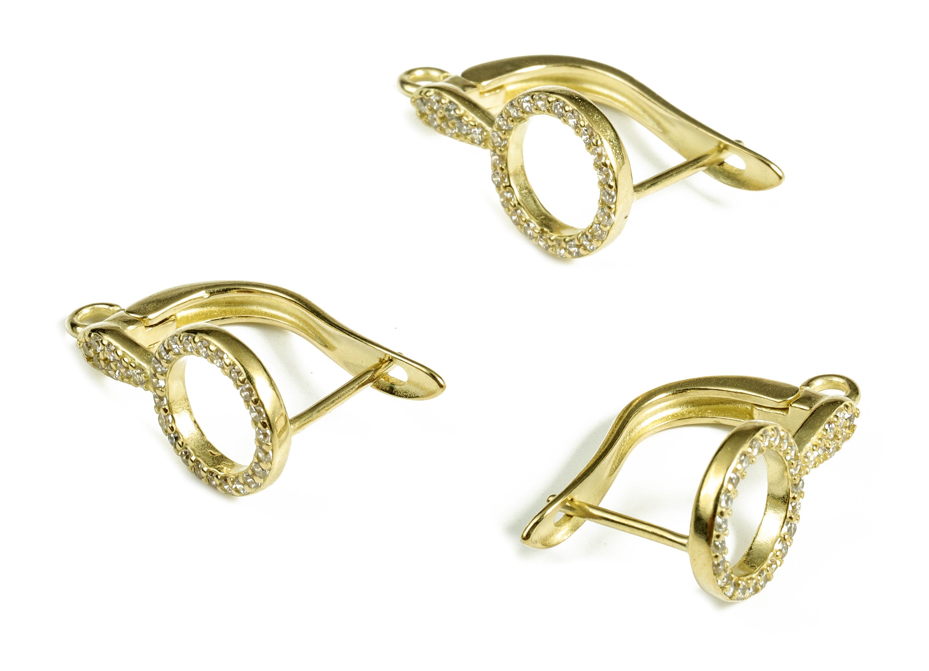 Brass Huggie Earring Stud With Zircons – Zircon Huggie Hoop – Raw Brass Stud Earring – Jewelry Supplies - 18.94x10.53x1.65mm - PP4071 - DOMEDBAZAAR