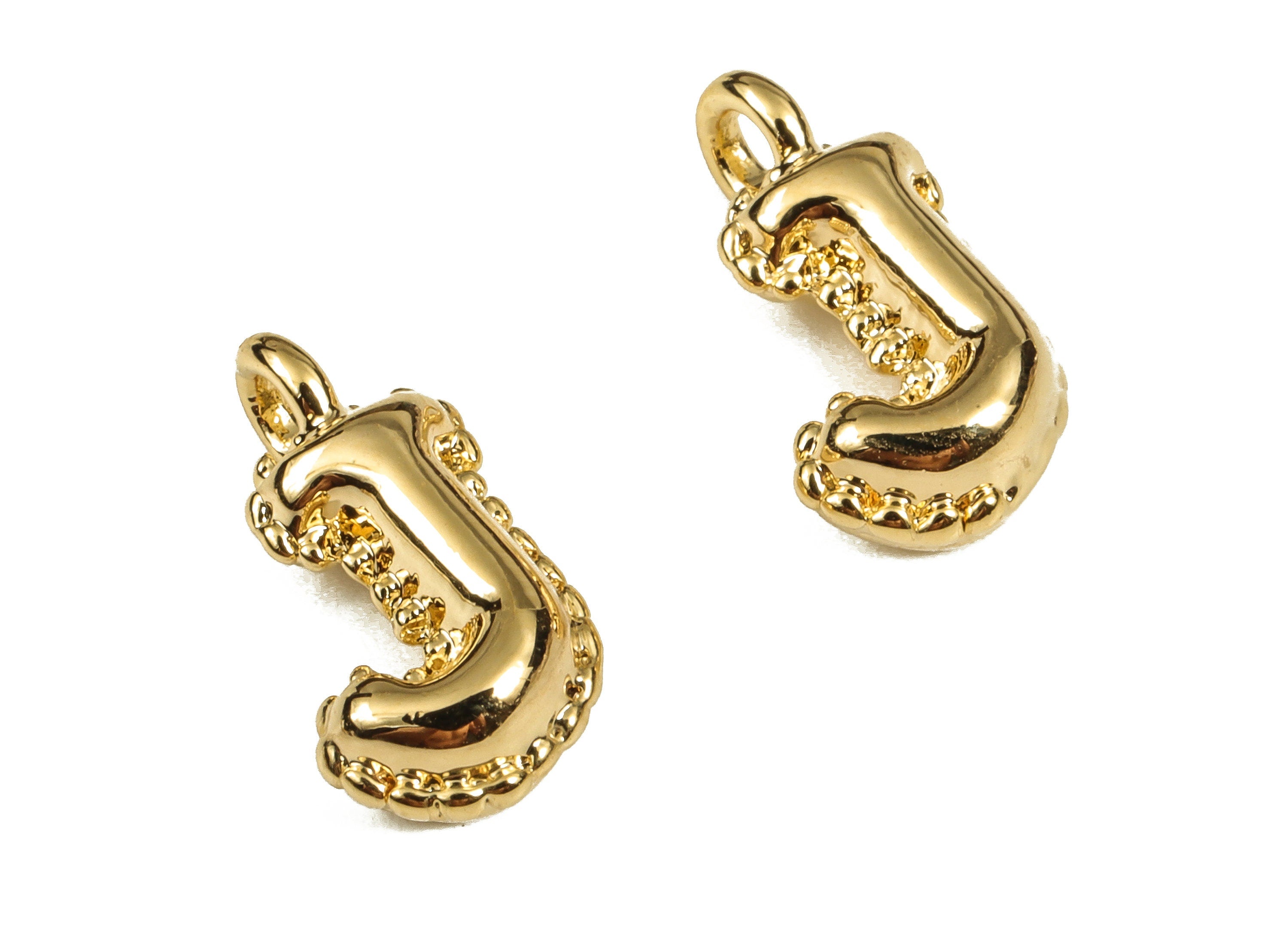 Brass The letter J Earring Charms - Gold The letter J Pendant - 18K Real Gold Plated Brass - Jewelry Supplies - 13.93x6.98x4.34mm - RGP3737J - DOMEDBAZAAR