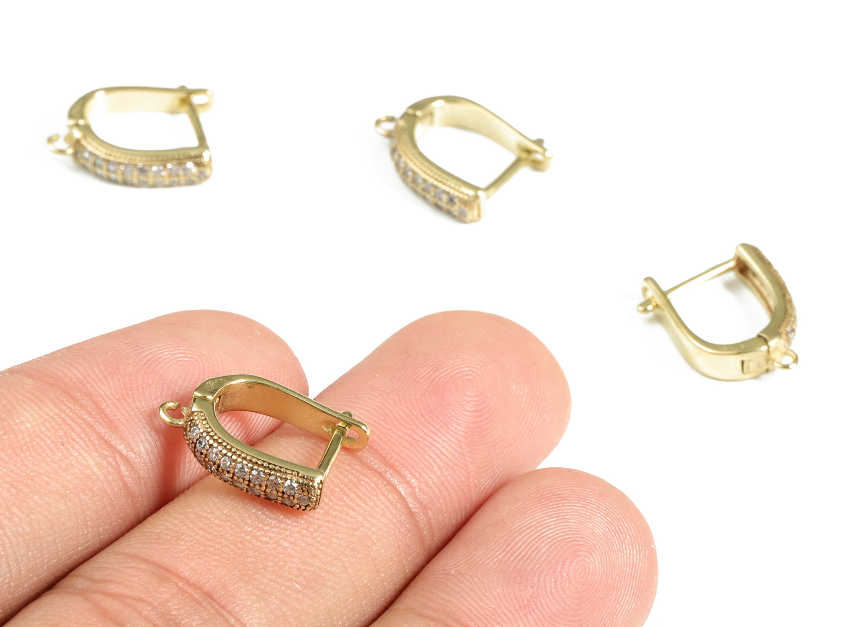 Brass Huggie Earring Stud With Loop – Zircon Huggie Hoop – Raw Brass Stud Earring Finding – Jewelry Supplies - 15.22× 13.04×2.23mm - PP4072 - DOMEDBAZAAR