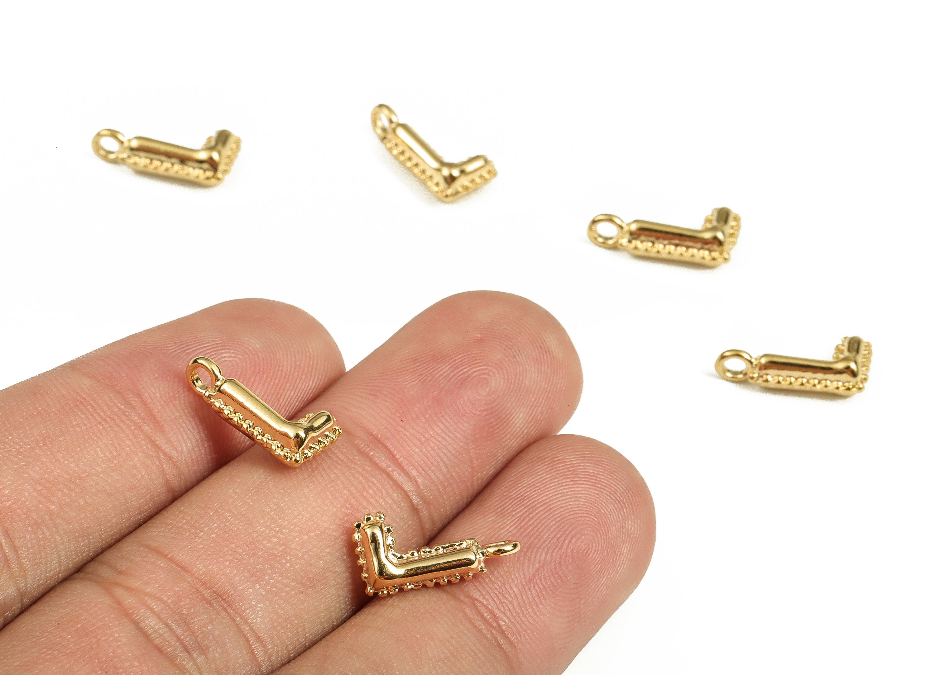 Brass The letter L Earring Charms - Gold The letter L Pendant - 18K Real Gold Plated Brass - Jewelry Supplies - 14.19x7.17x3.98mm - RGP3737L - DOMEDBAZAAR