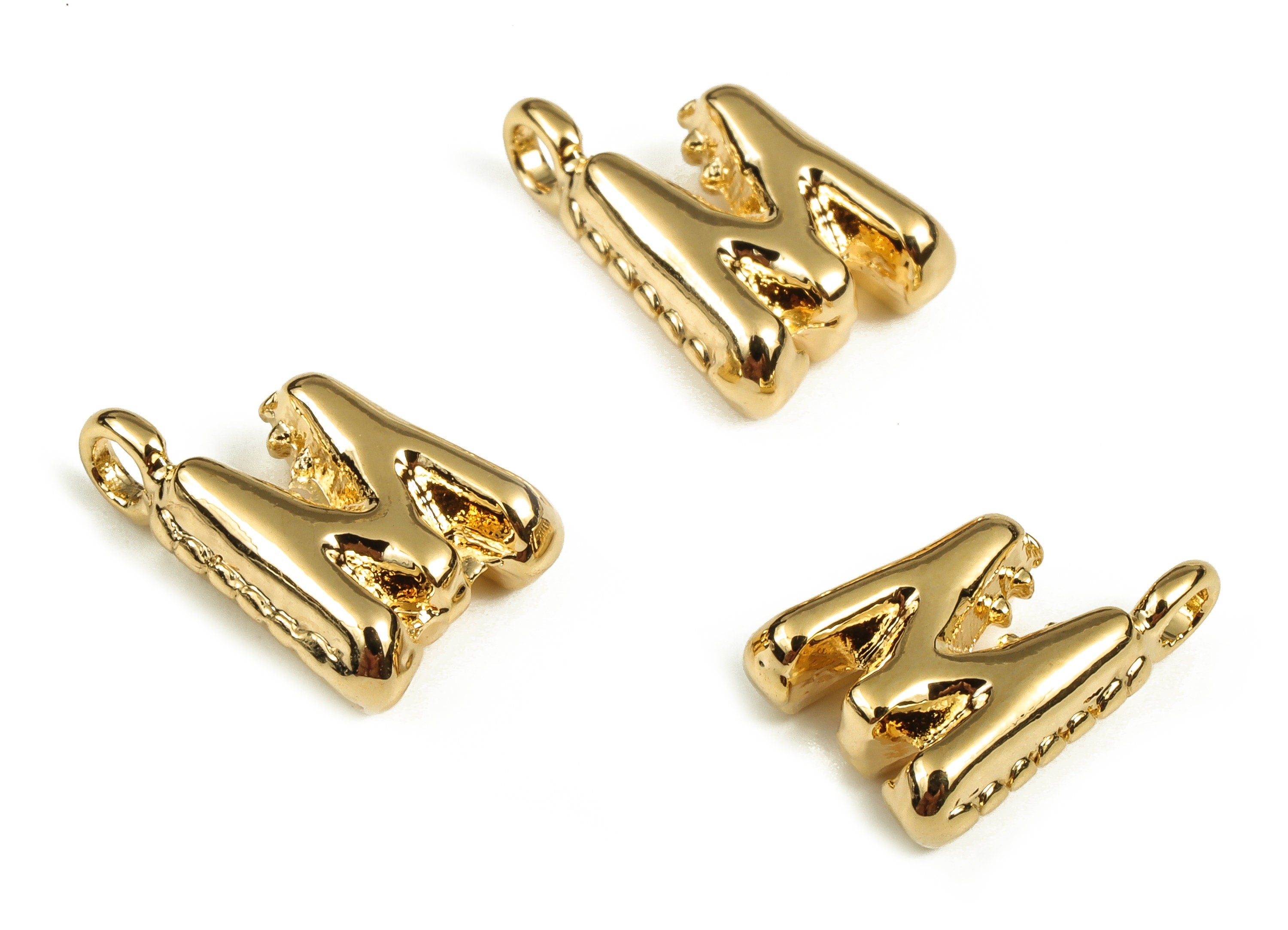 Brass The letter M Earring Charms - Gold The letter M Pendant - 18K Real Gold Plated Brass - Jewelry Supplies - 13.5x9.16x3.93mm - RGP3737M - DOMEDBAZAAR