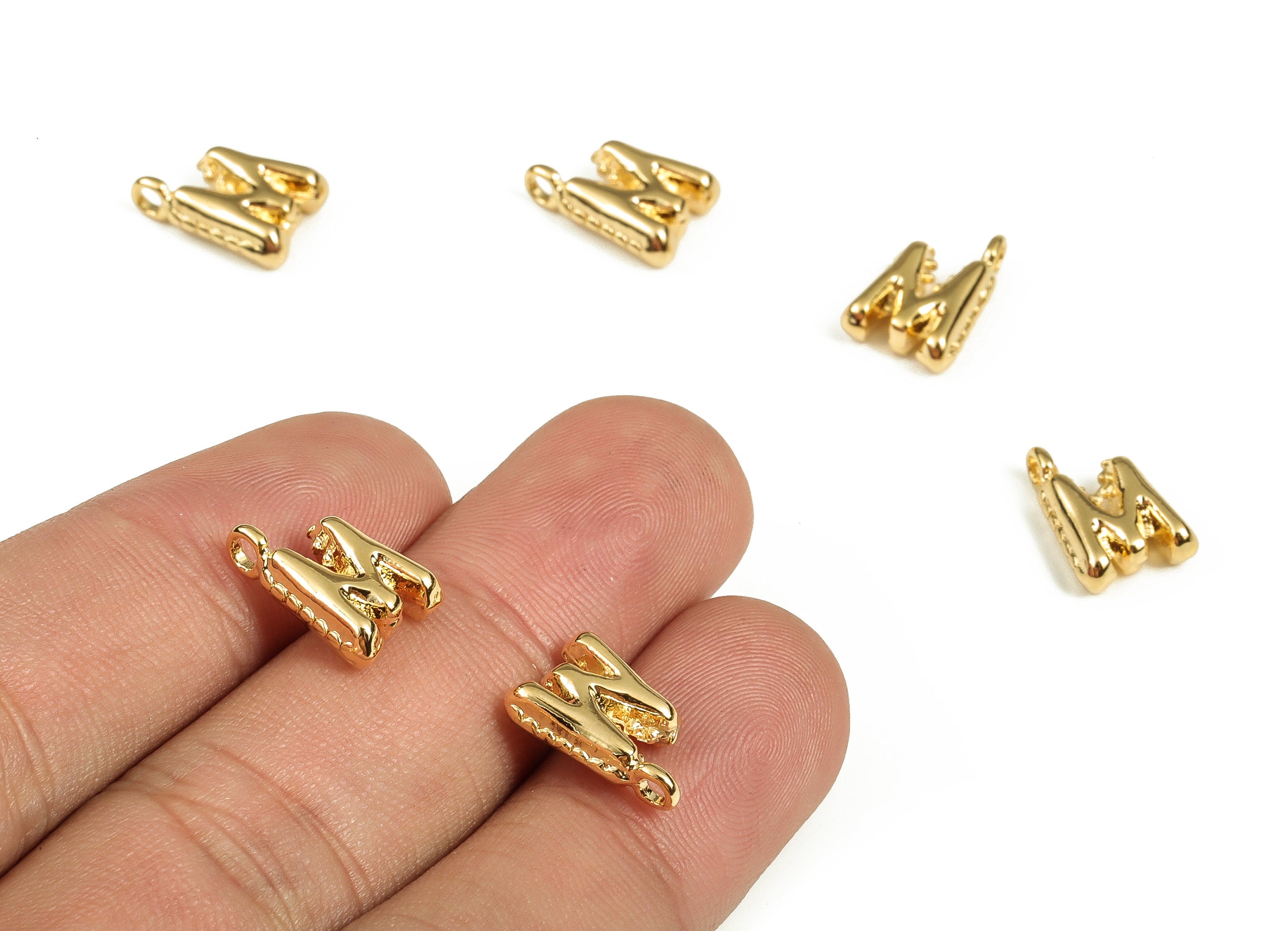 Brass The letter M Earring Charms - Gold The letter M Pendant - 18K Real Gold Plated Brass - Jewelry Supplies - 13.5x9.16x3.93mm - RGP3737M - DOMEDBAZAAR