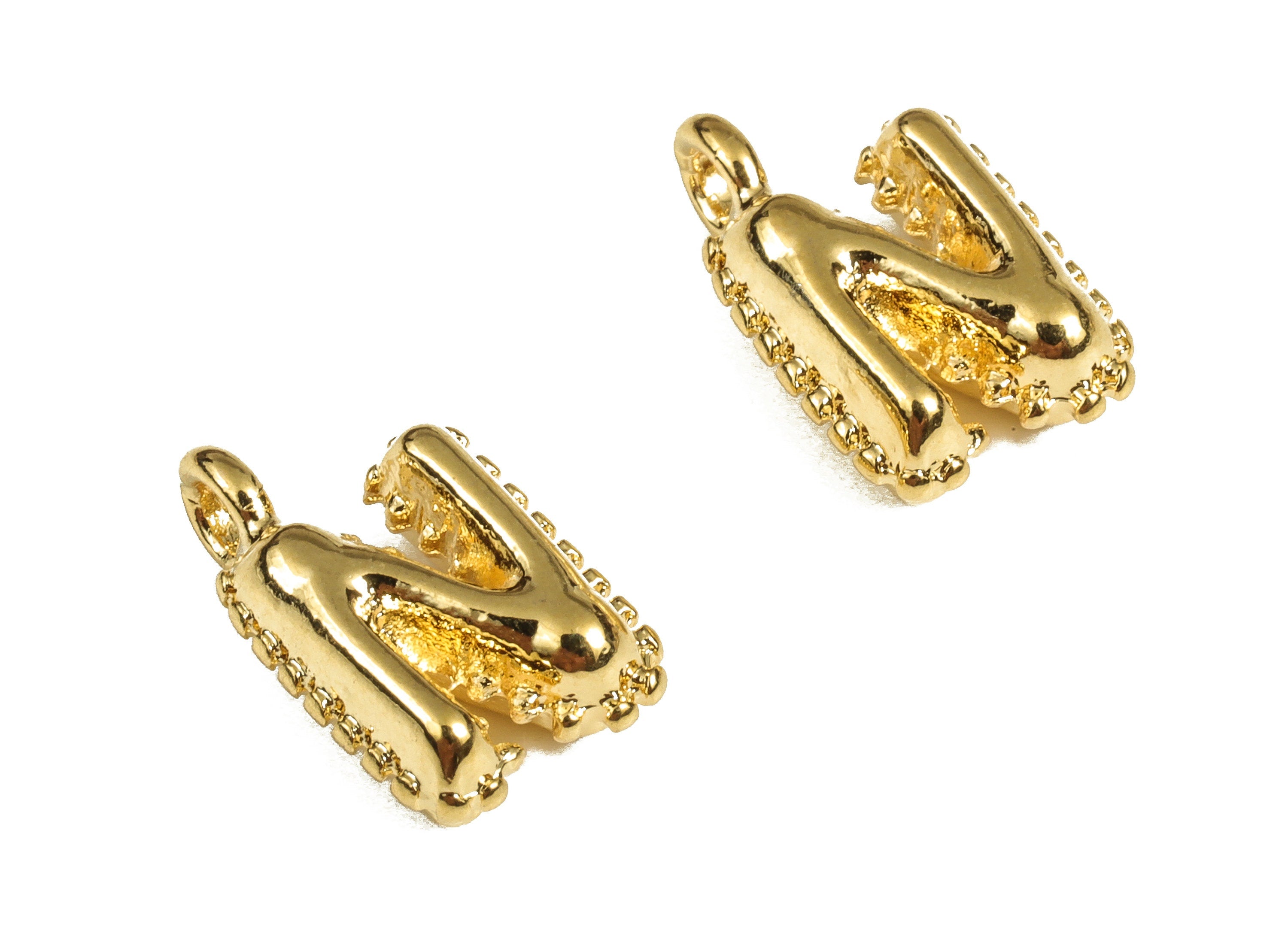 Brass The letter N Earring Charms - Gold The letter N Pendant - 18K Real Gold Plated Brass - Jewelry Supplies - 13.43x8.54x4.6mm - RGP3737N - DOMEDBAZAAR