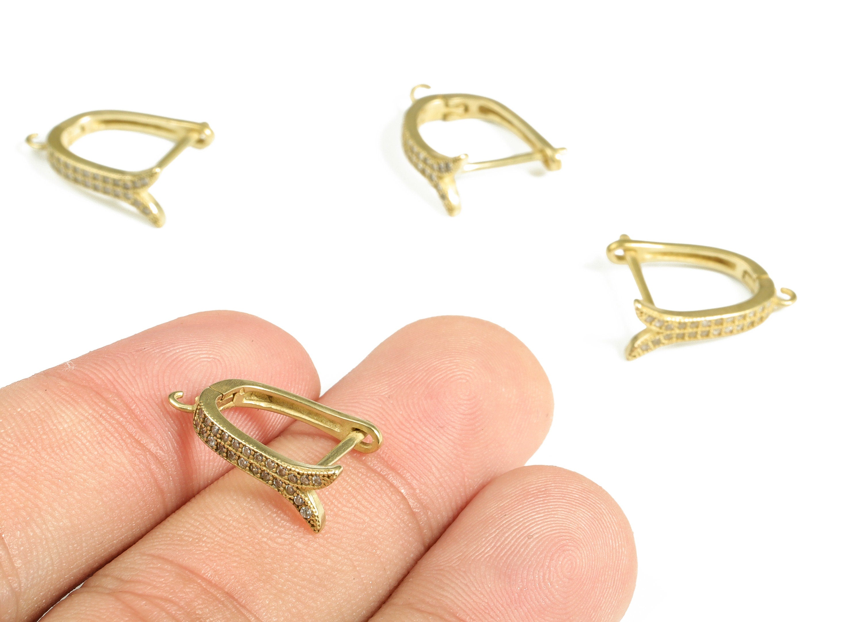 Brass Stud Earring – Zircon Earring Stud – Open Ring Zircon Earring For Jewelry Making – Earring Finding - 17.89× 13.79×1.54mm - PP4075 - DOMEDBAZAAR