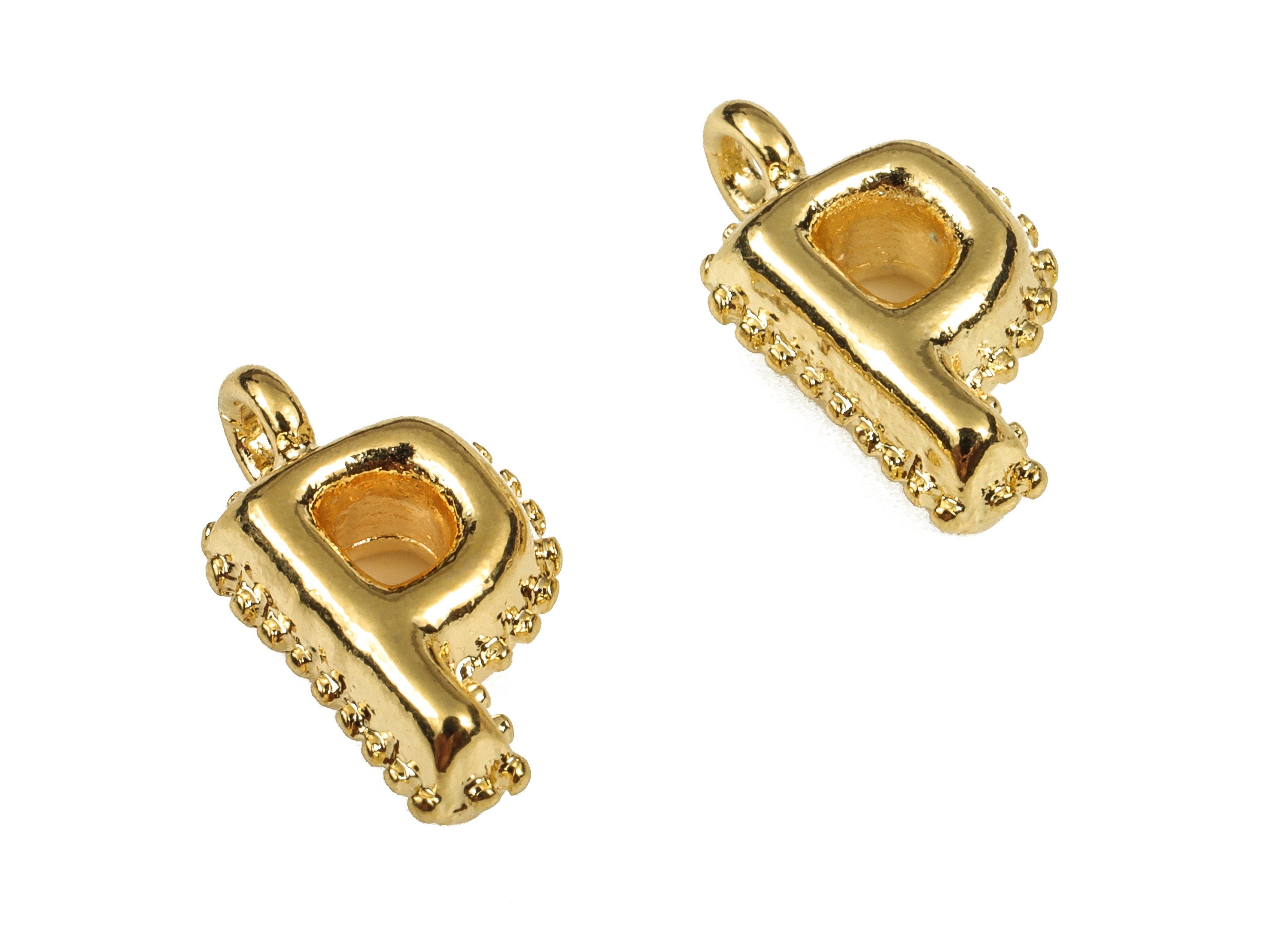 Brass The letter P Earring Charms - Gold The letter P Pendant - 18K Real Gold Plated Brass - Jewelry Supplies - 14.68x8.13x4.22mm - RGP3737P - DOMEDBAZAAR