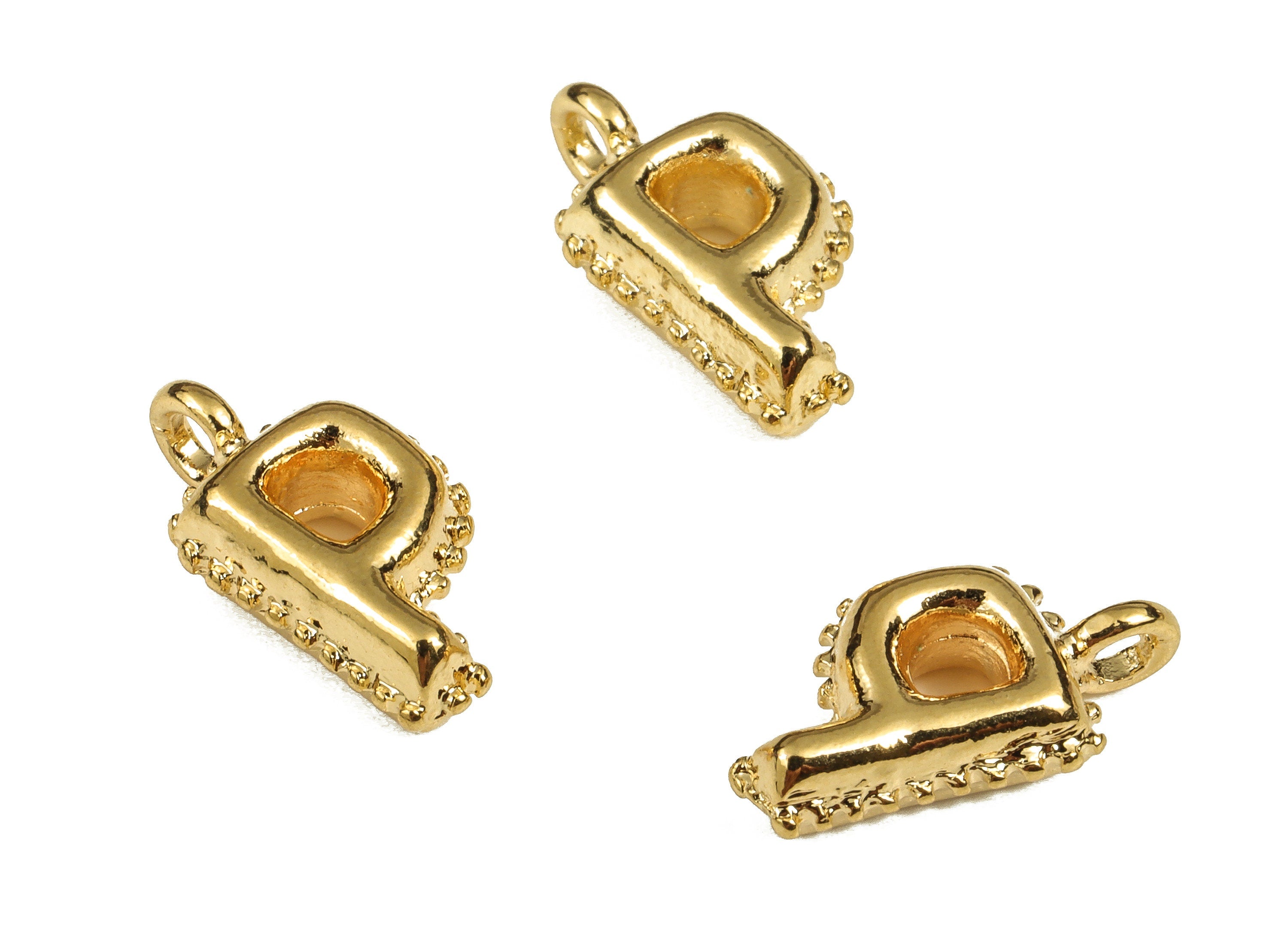 Brass The letter P Earring Charms - Gold The letter P Pendant - 18K Real Gold Plated Brass - Jewelry Supplies - 14.68x8.13x4.22mm - RGP3737P - DOMEDBAZAAR