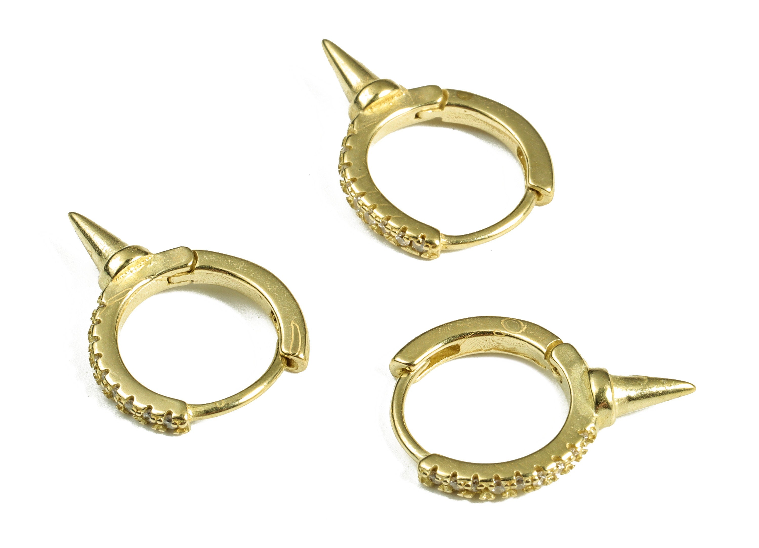 Brass Huggie Hoop Earring – Spike Zircon Hoops – Raw Brass Cone Huggie Hoop Earring – Jewelry Making Supplies - 17.44×12.36×2mm - PP4082 - DOMEDBAZAAR