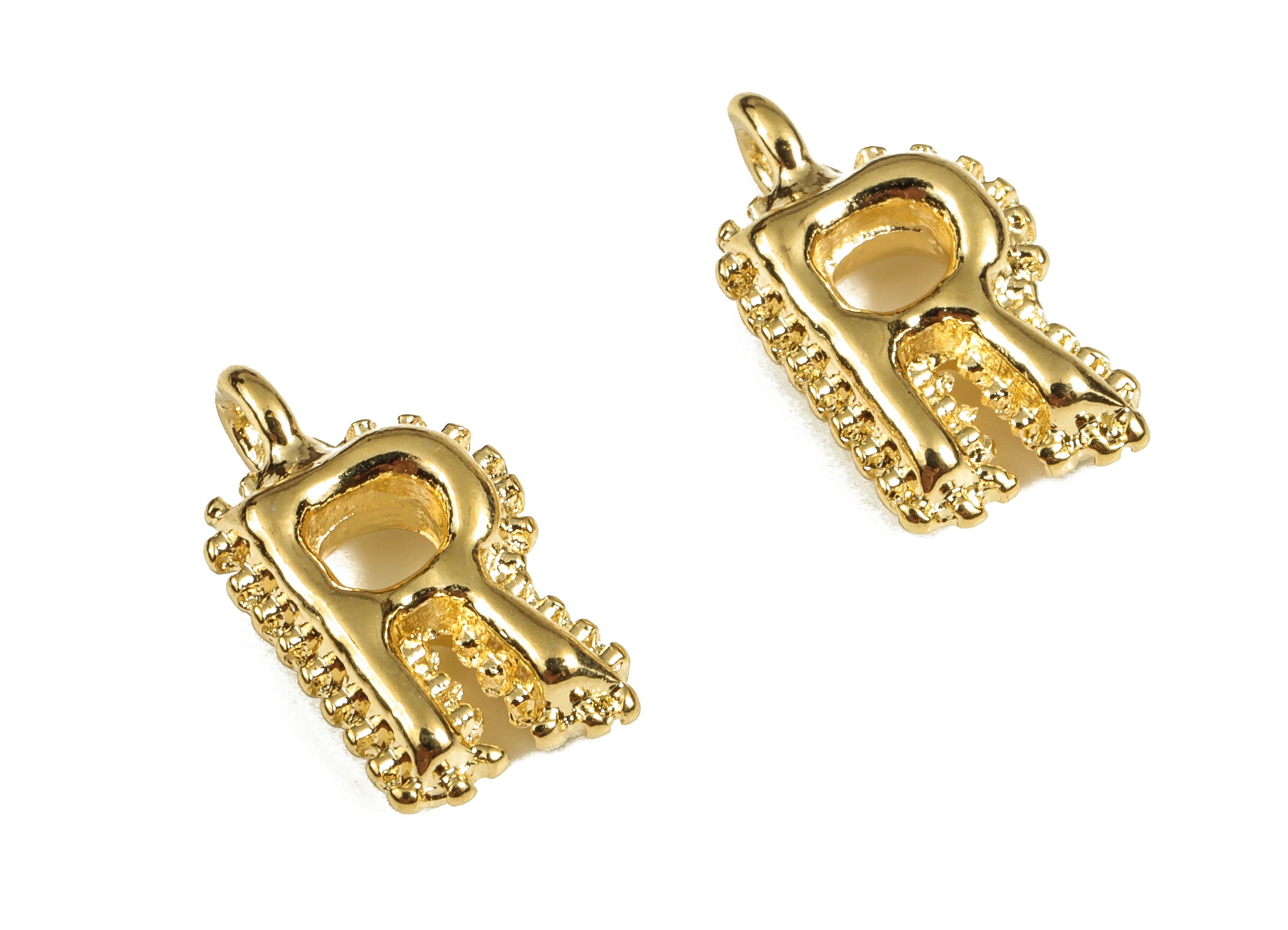 Brass The letter R Earring Charms - Gold The letter R Pendant - 18K Real Gold Plated Brass - Jewelry Supplies - 14.56x8.27x3.41mm - RGP3737R - DOMEDBAZAAR