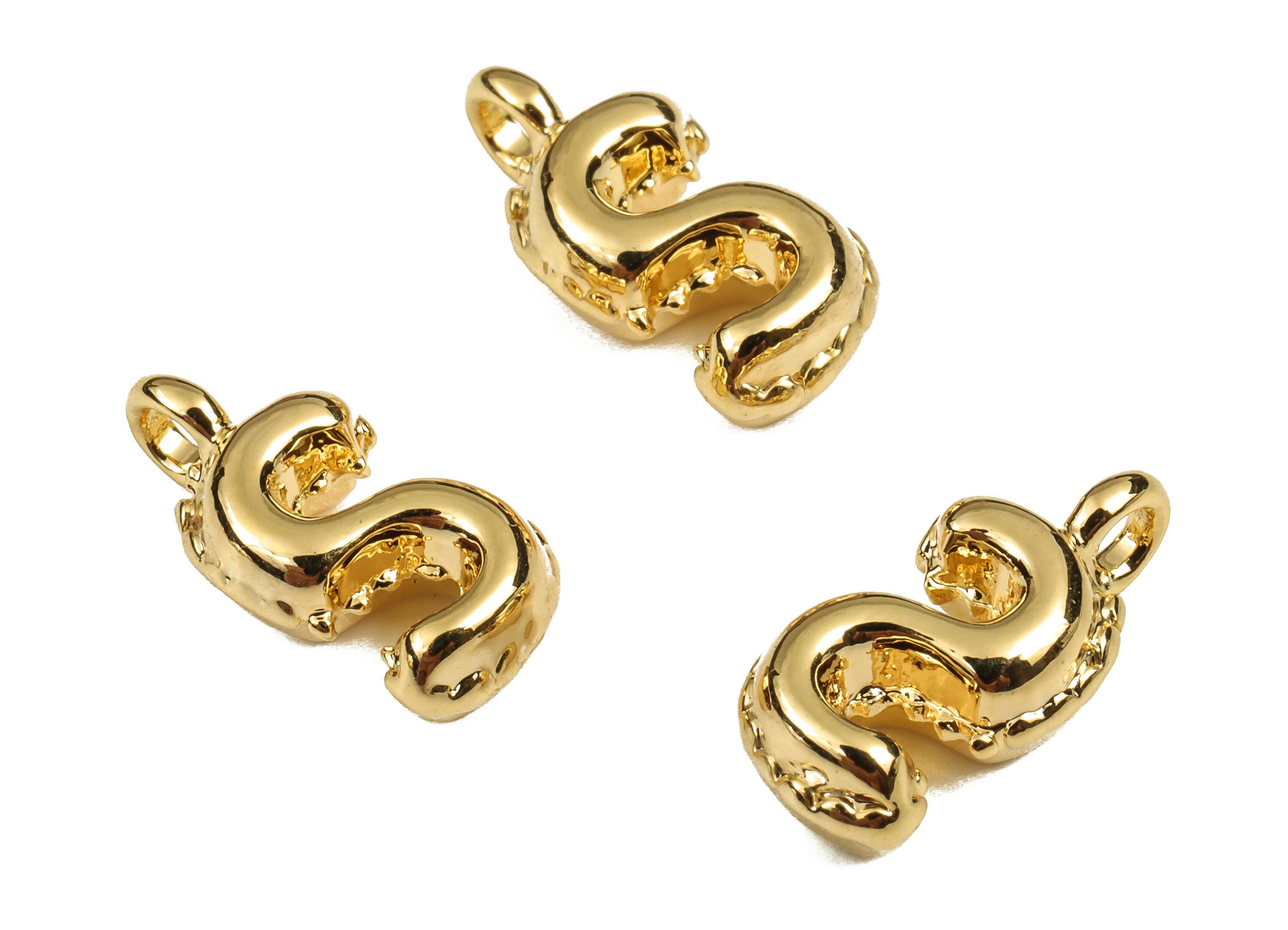 Brass The letter S Earring Charms - Gold The letter S Pendant - 18K Real Gold Plated Brass - Jewelry Supplies - 13.89x6.75x4.23mm - RGP3737S - DOMEDBAZAAR