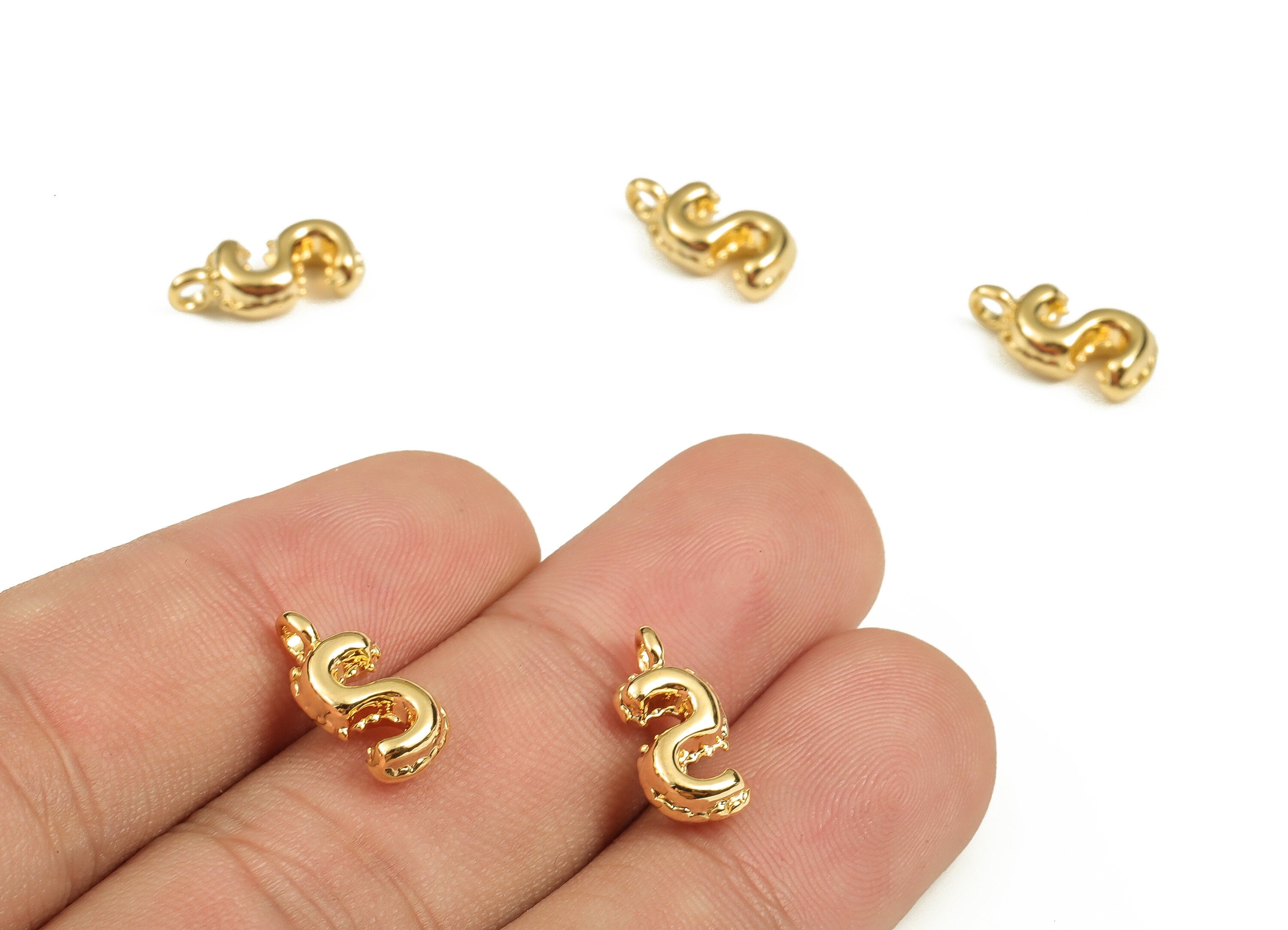 Brass The letter S Earring Charms - Gold The letter S Pendant - 18K Real Gold Plated Brass - Jewelry Supplies - 13.89x6.75x4.23mm - RGP3737S - DOMEDBAZAAR